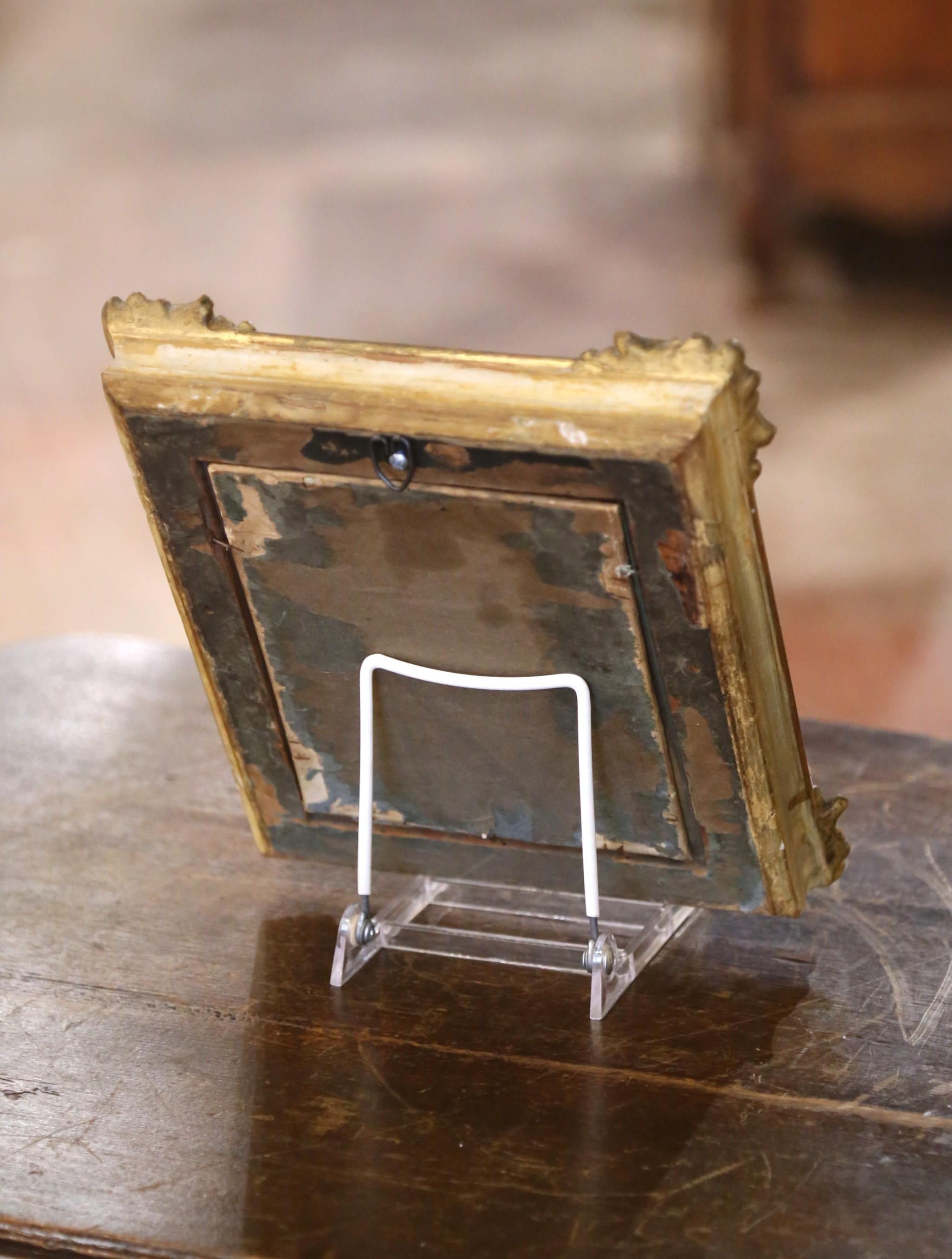 19th C. French Pastoral Landscape Painting on Board with Glass in Gilt Frame For Sale 1