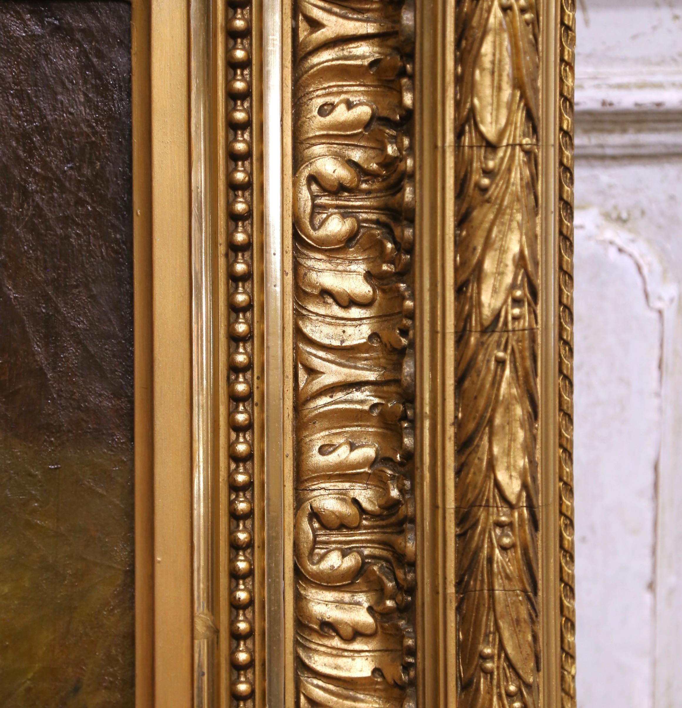19th C. French Pastoral Oil on Canvas in Giltwood Frame by Charles Hélygouët For Sale 7