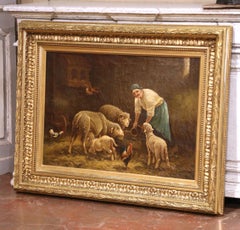19th C. French Pastoral Oil on Canvas in Giltwood Frame by Charles Hélygouët
