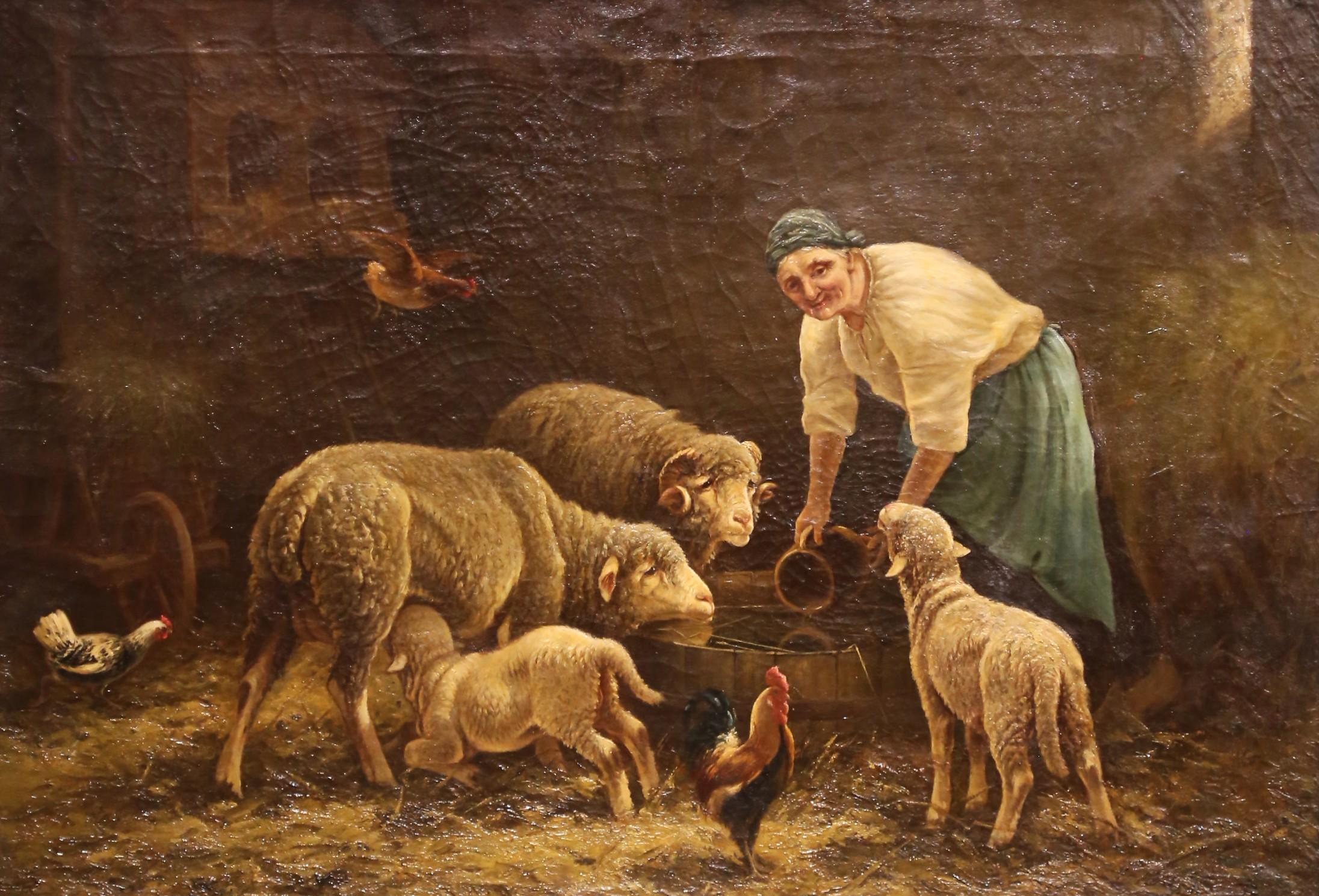 Carved 19th C. French Pastoral Oil on Canvas in Giltwood Frame by Charles Hélygouët For Sale