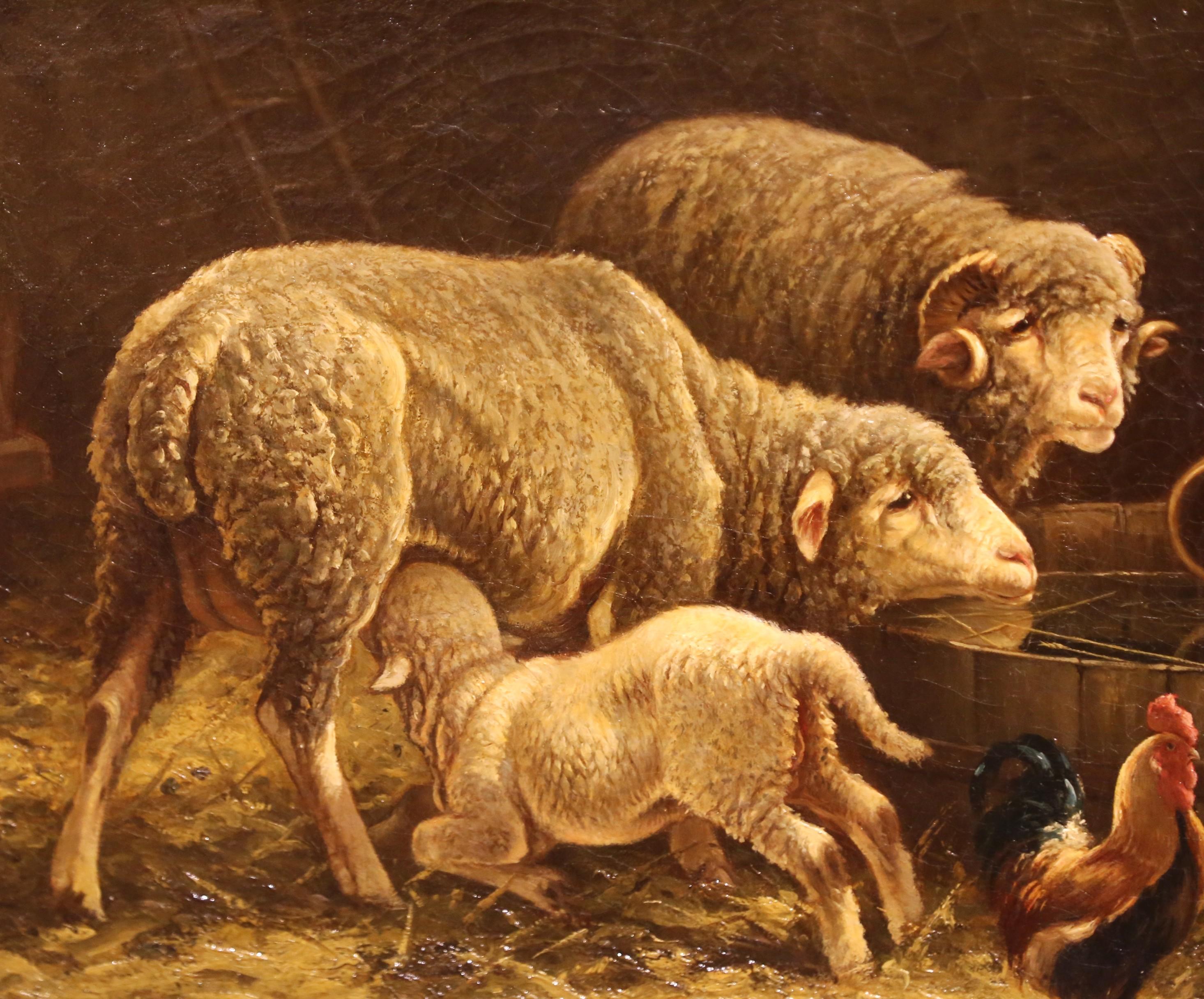 19th Century 19th C. French Pastoral Oil on Canvas in Giltwood Frame by Charles Hélygouët For Sale