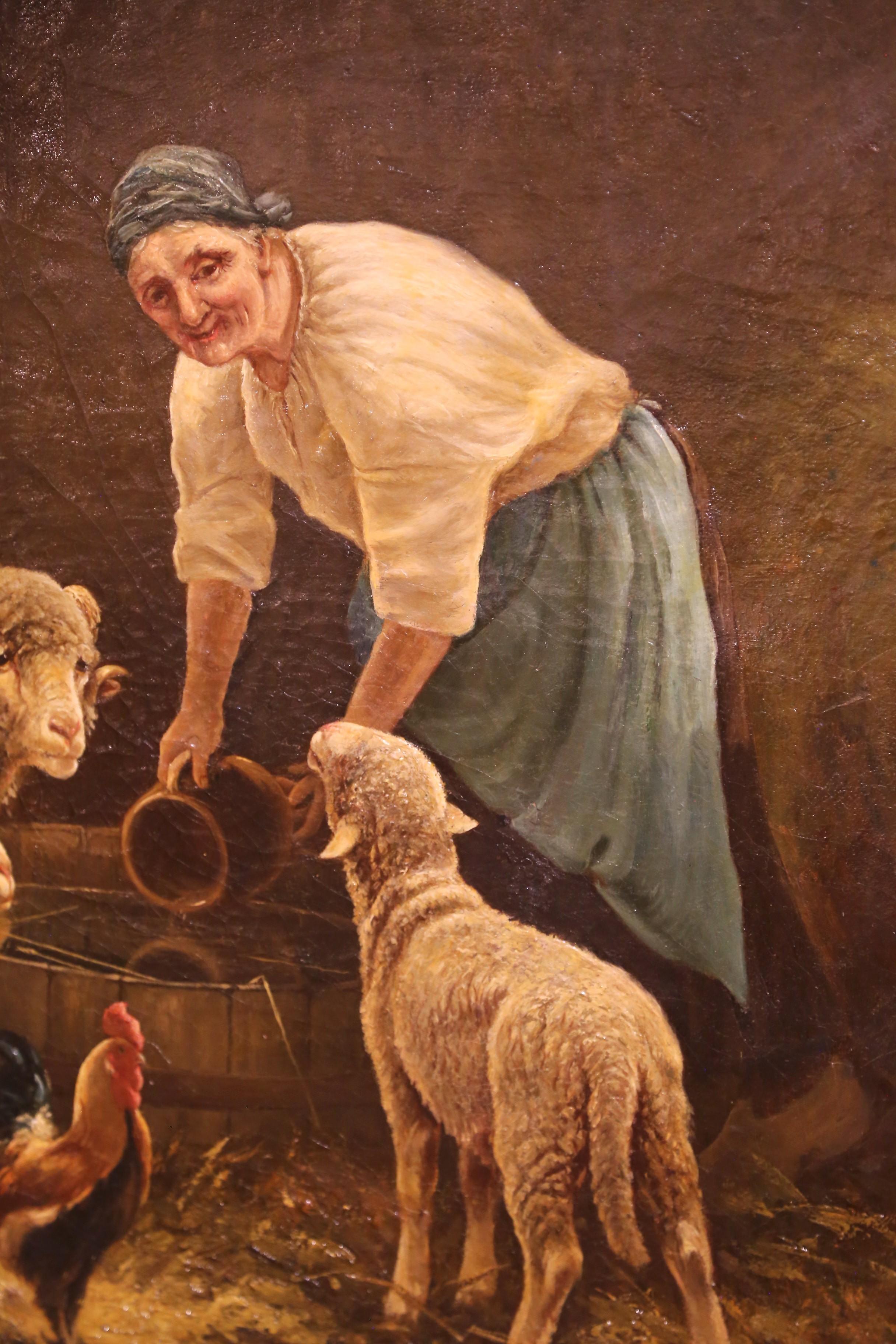 19th C. French Pastoral Oil on Canvas in Giltwood Frame by Charles Hélygouët For Sale 3