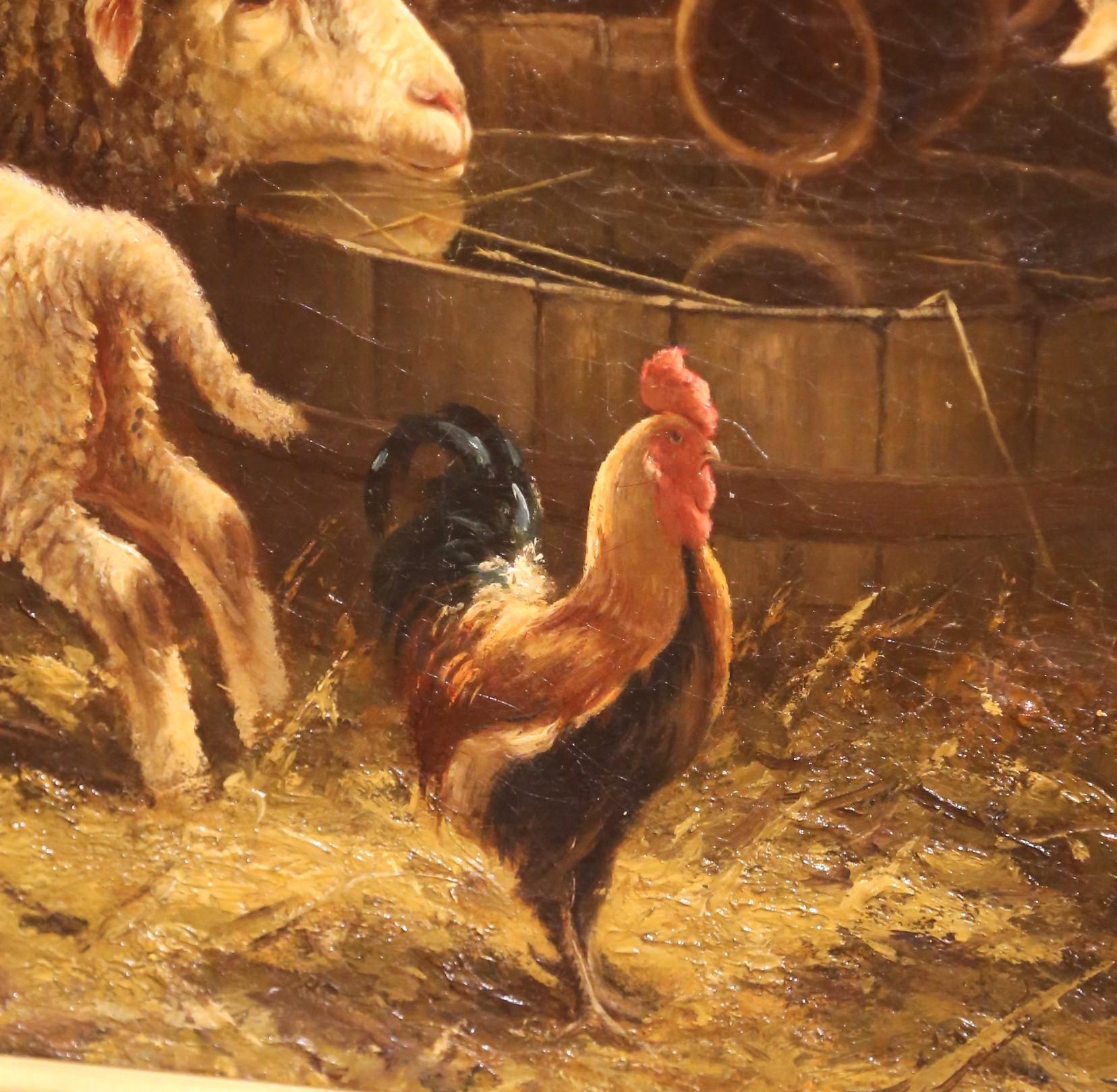 19th C. French Pastoral Oil on Canvas in Giltwood Frame by Charles Hélygouët For Sale 4
