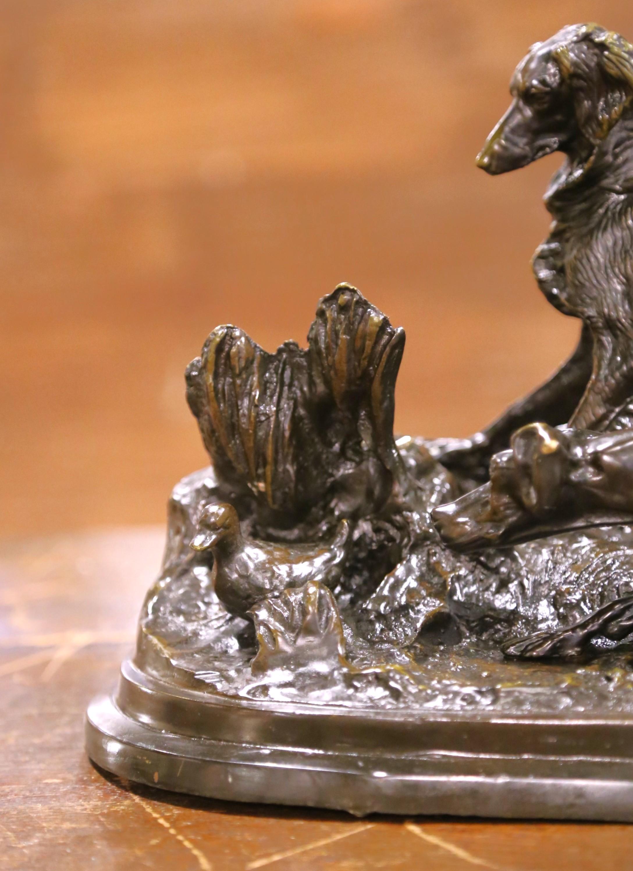 19th C. French Patinated Bronze Hunt Scene Sculpture, Jules Moigniez Style In Excellent Condition For Sale In Dallas, TX