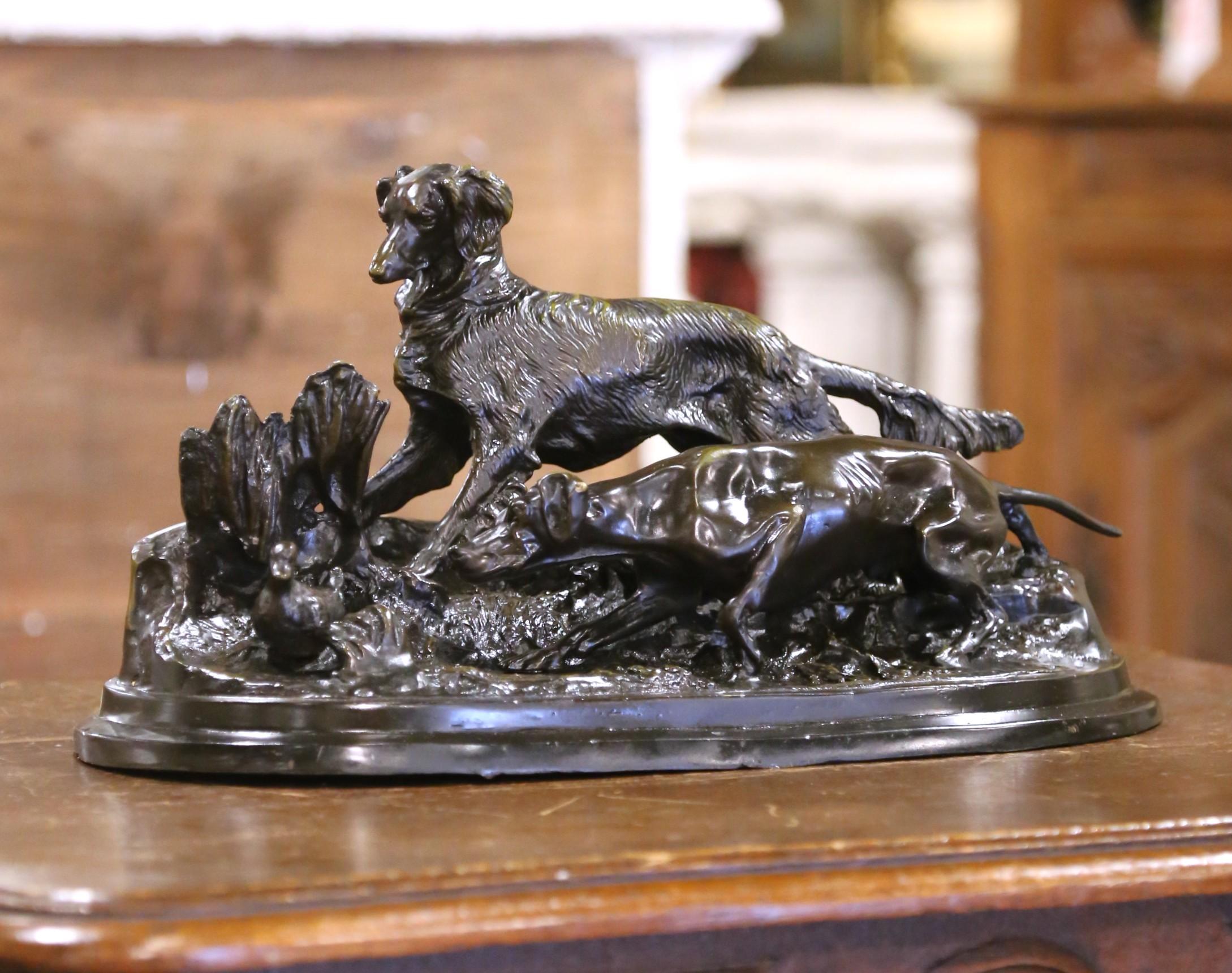 19th Century 19th C. French Patinated Bronze Hunt Scene Sculpture, Jules Moigniez Style For Sale