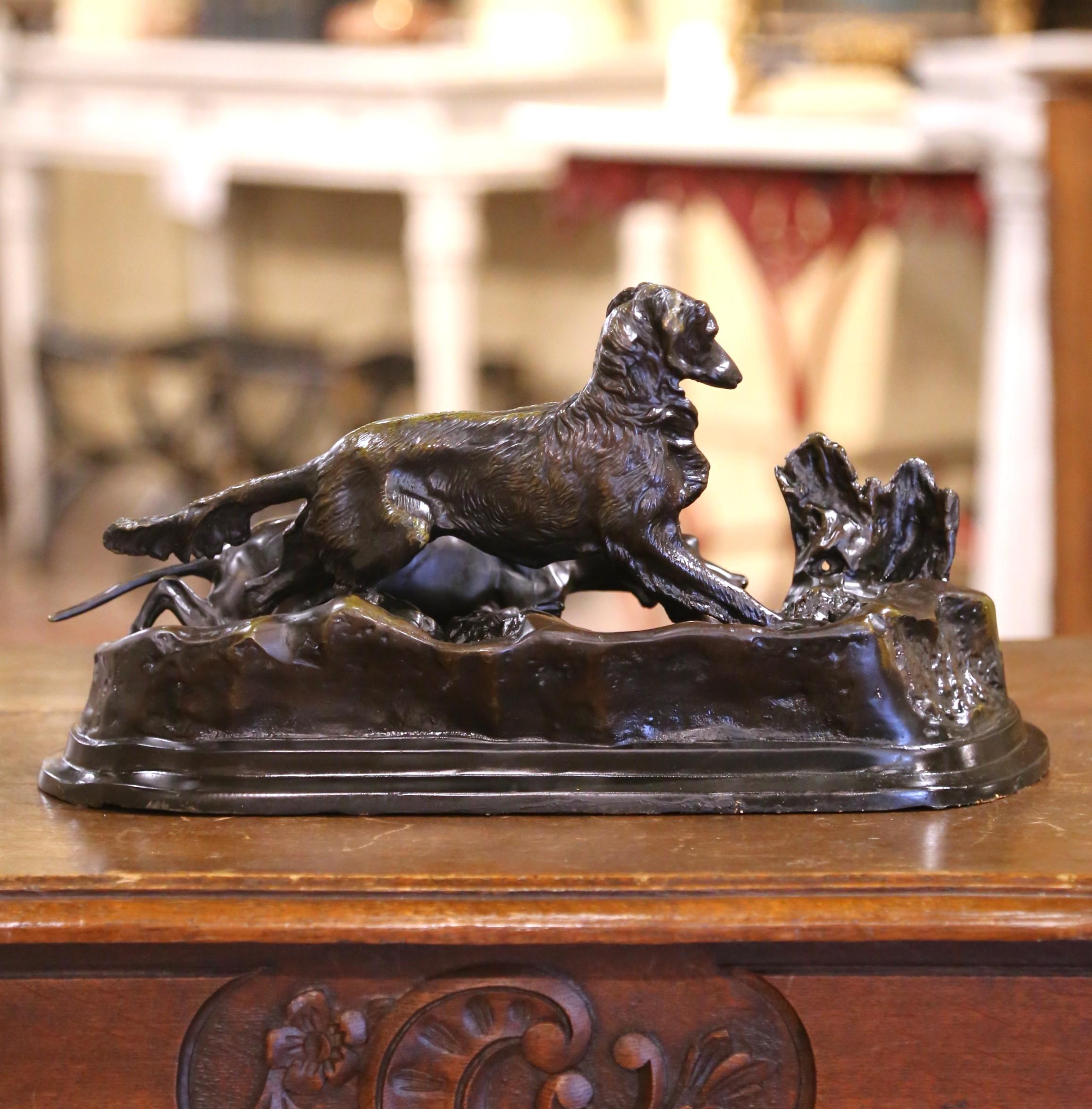 19th C. French Patinated Bronze Hunt Scene Sculpture, Jules Moigniez Style For Sale 1