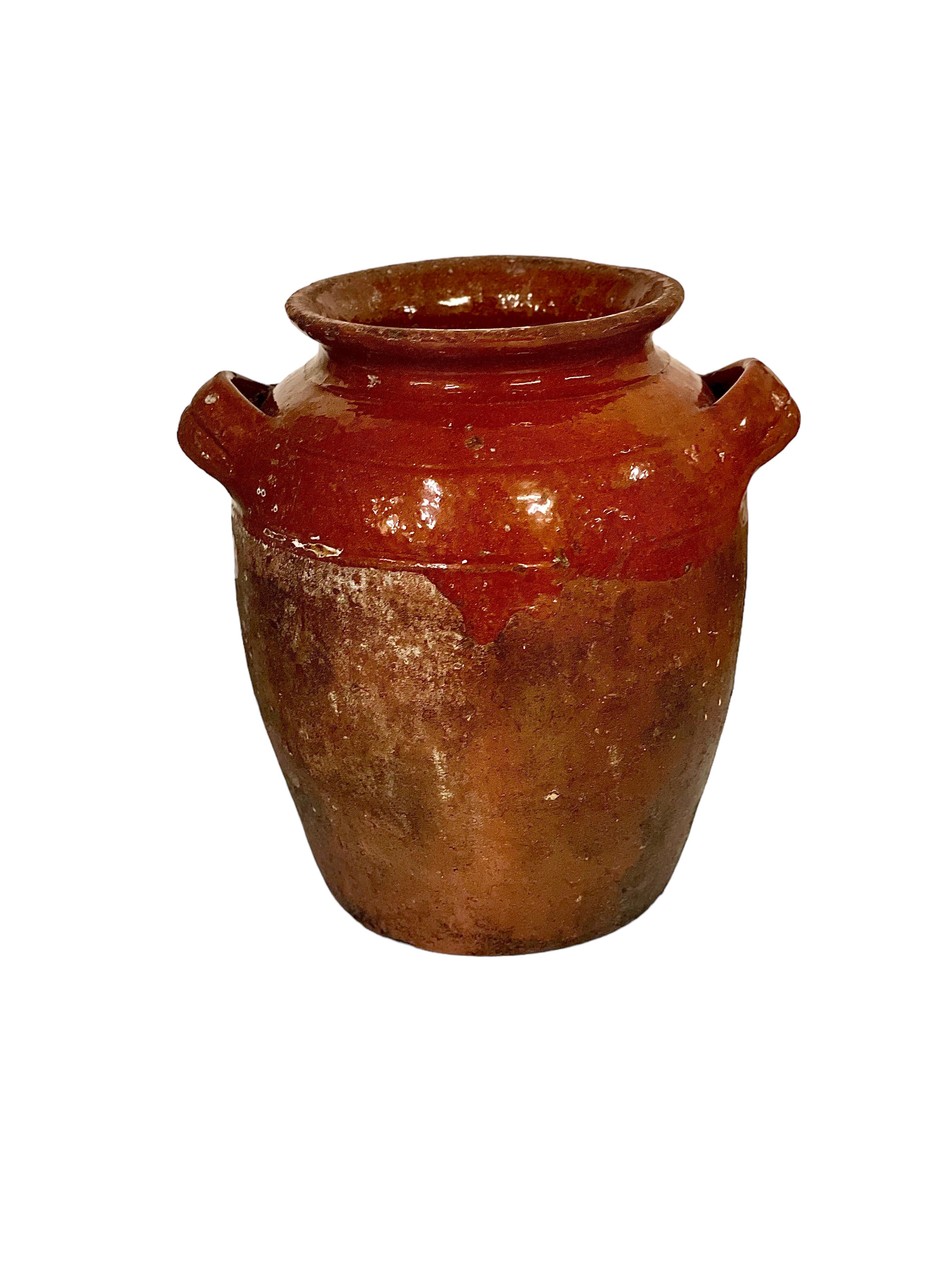 19th C. French Petite Rustic Terracotta Confit Pot For Sale