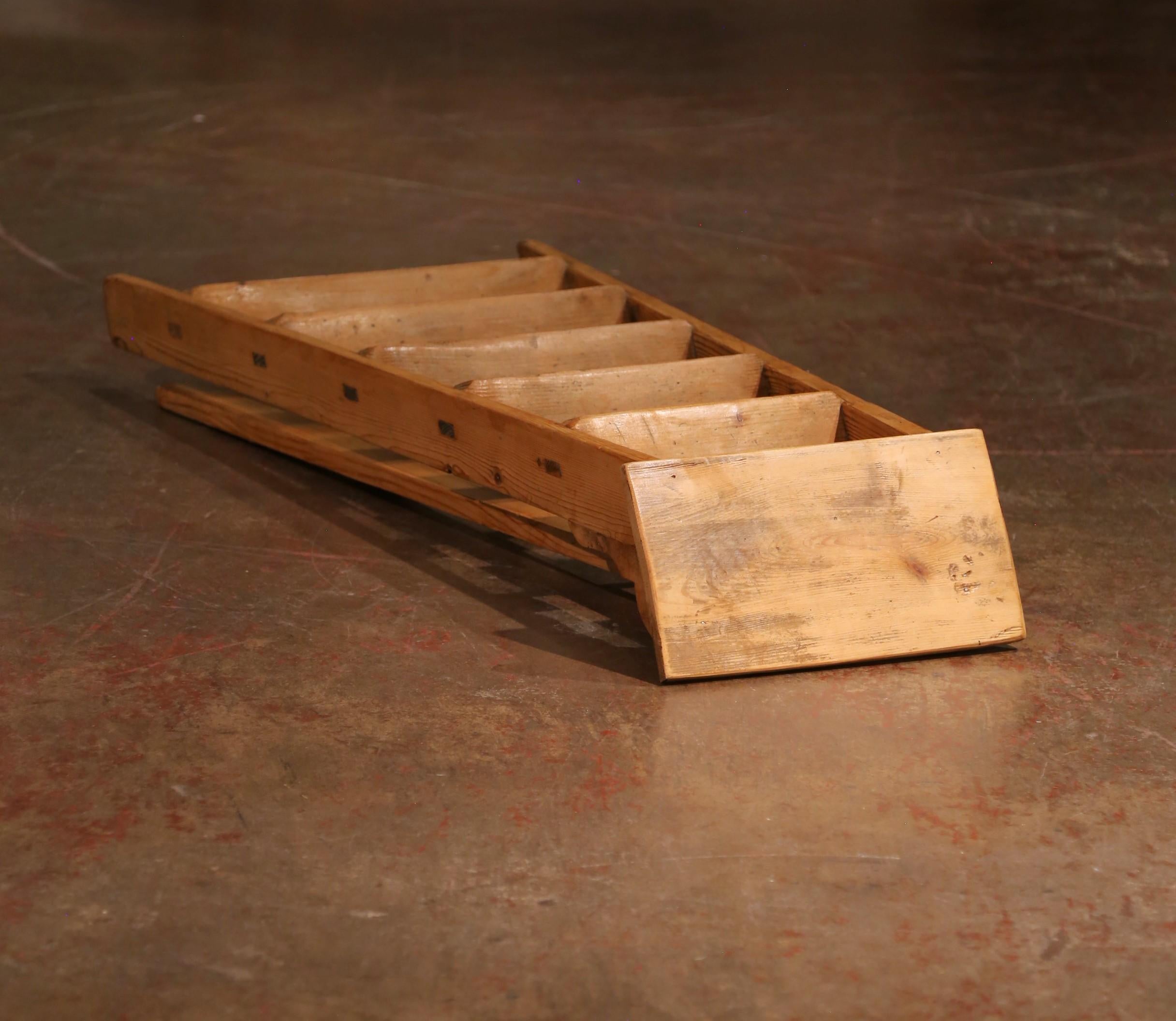 19th Century 19th C. French Pine Folding Six-Step Ladder with Locking Bar Mechanism For Sale