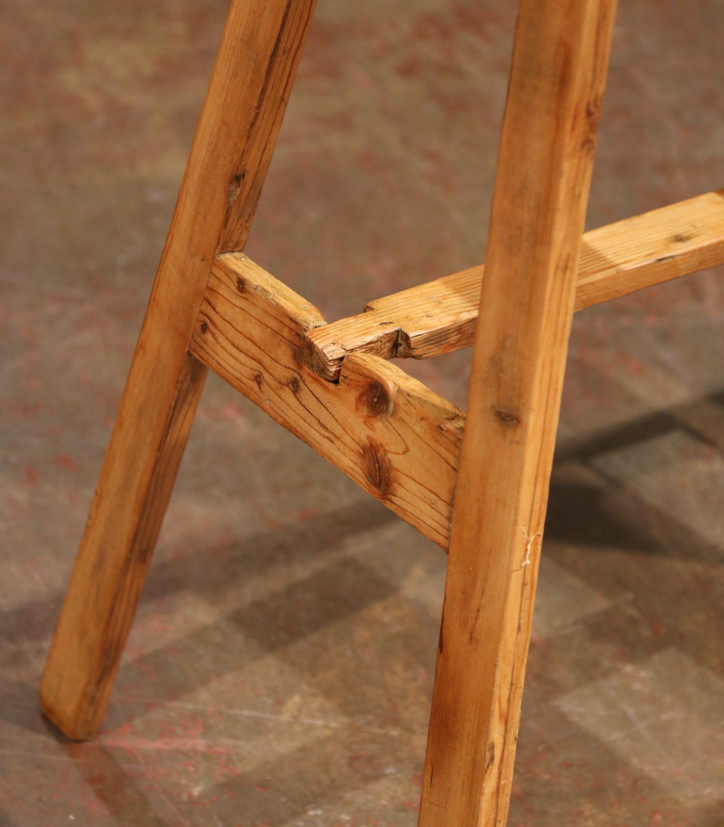 19th C. French Pine Folding Six-Step Ladder with Locking Bar Mechanism For Sale 1