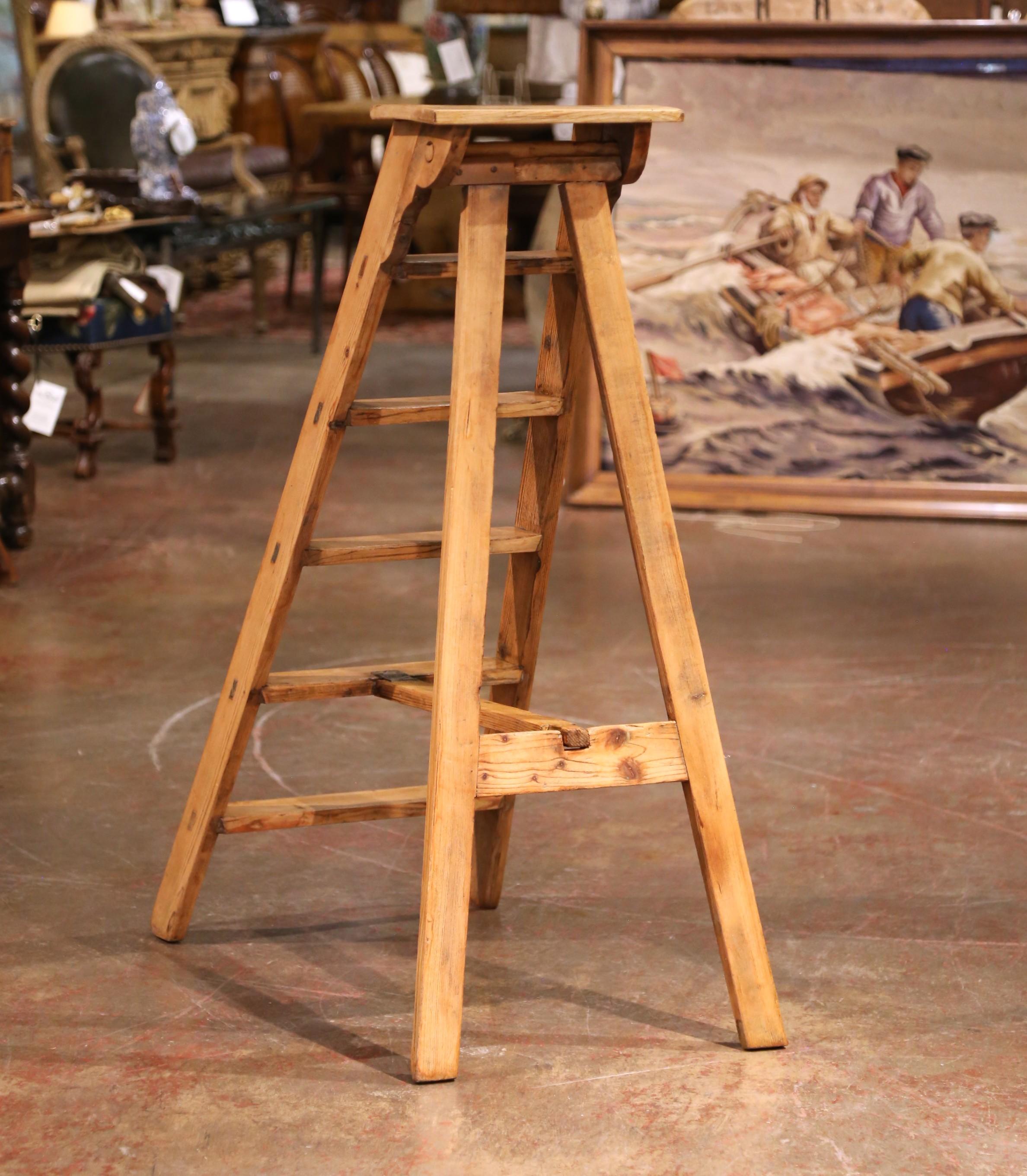 19th C. French Pine Folding Six-Step Ladder with Locking Bar Mechanism For Sale 2