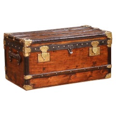 Antique 19th C. French Poplar, Metal and Brass-Bound Travel Trunk Stamped B.B. Paris