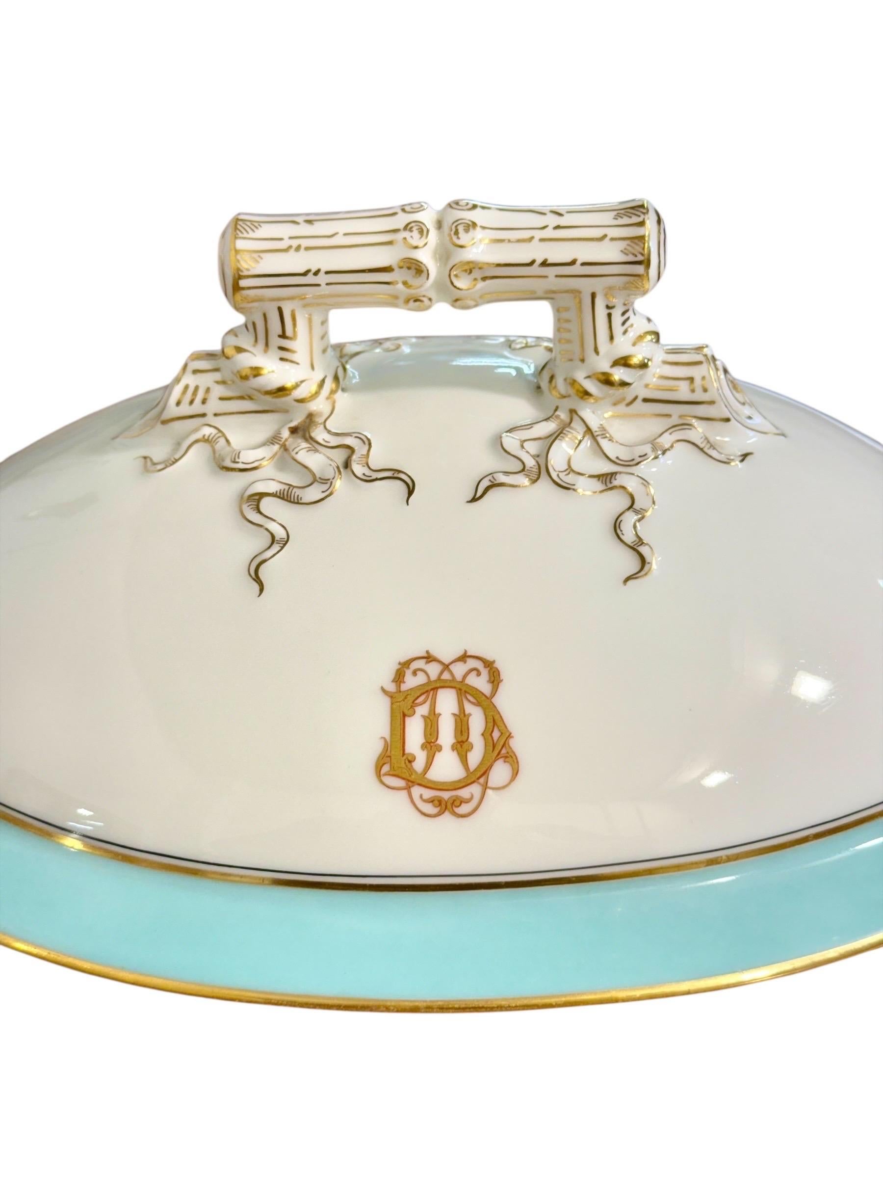 19th c. French Porcelain Soup Tureen with Tray, Paris Vierzon For Sale 6