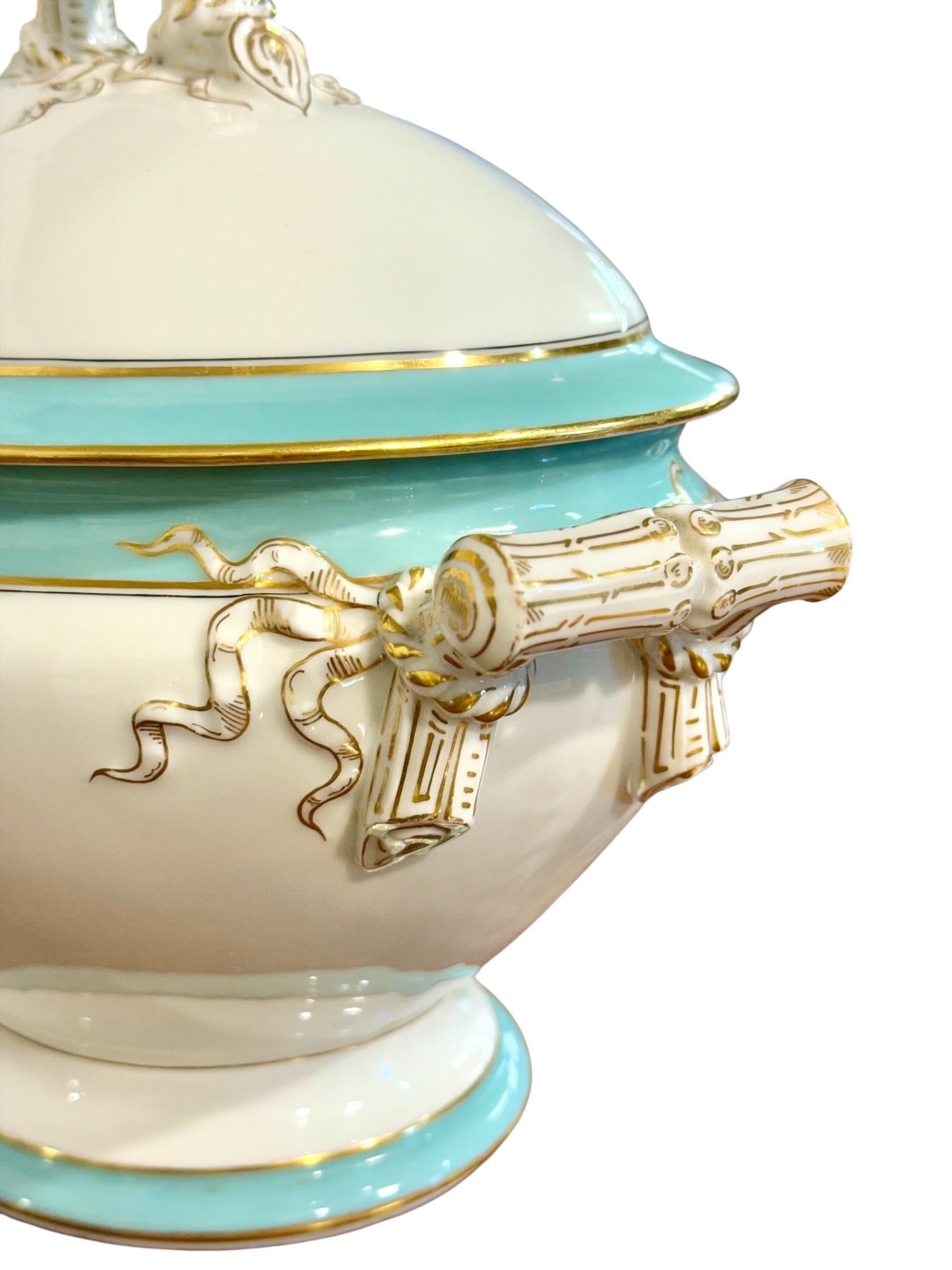19th c. French Porcelain Soup Tureen with Tray, Paris Vierzon For Sale 9