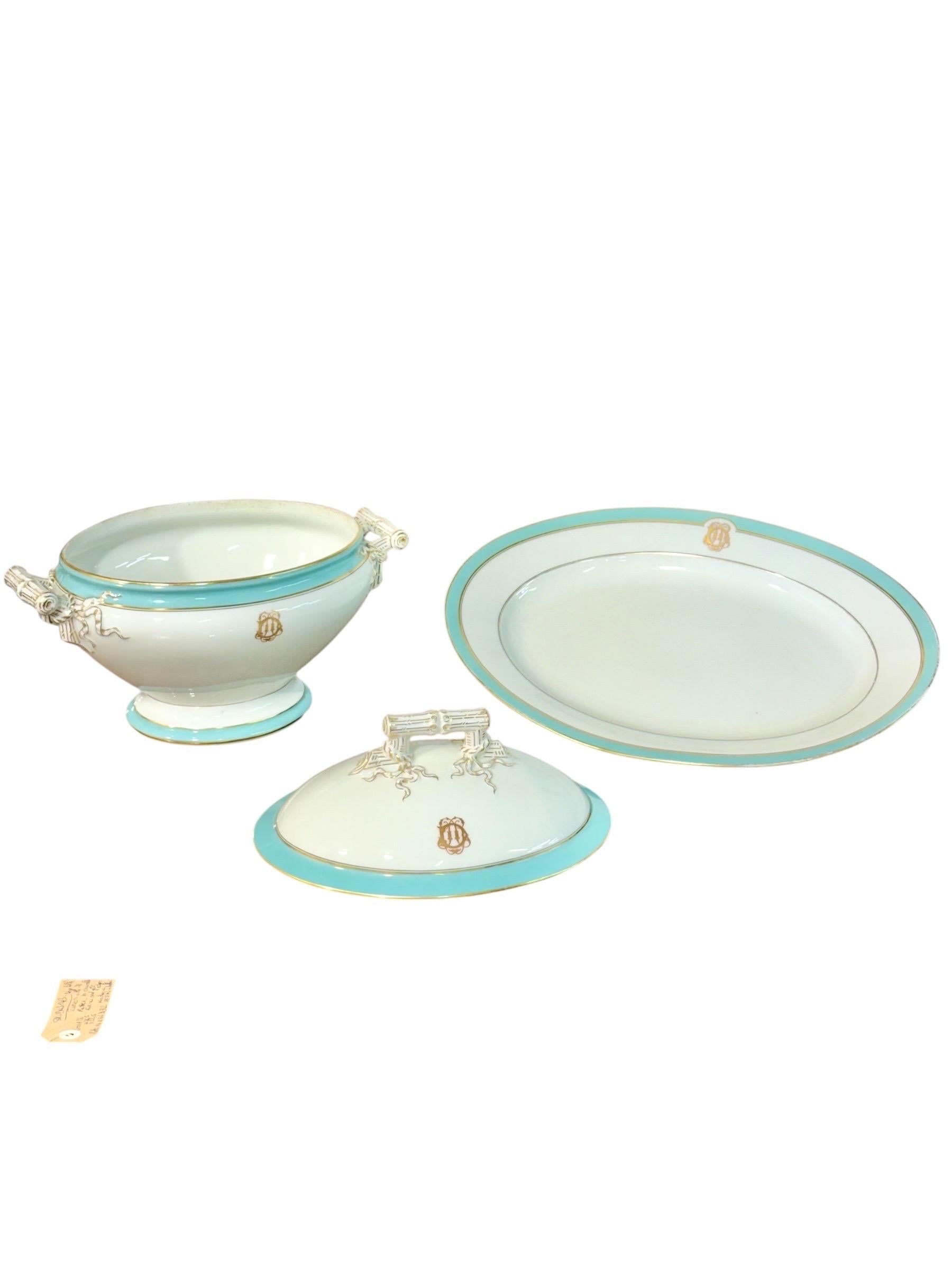 19th Century 19th c. French Porcelain Soup Tureen with Tray, Paris Vierzon For Sale