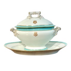 19e s. Soupière en porcelaine avec plateau, Paris Vierzon
