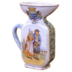 19th C. French Porquier-Beau Quimper Pitcher Vase with Coat of Arms 
Bretons
