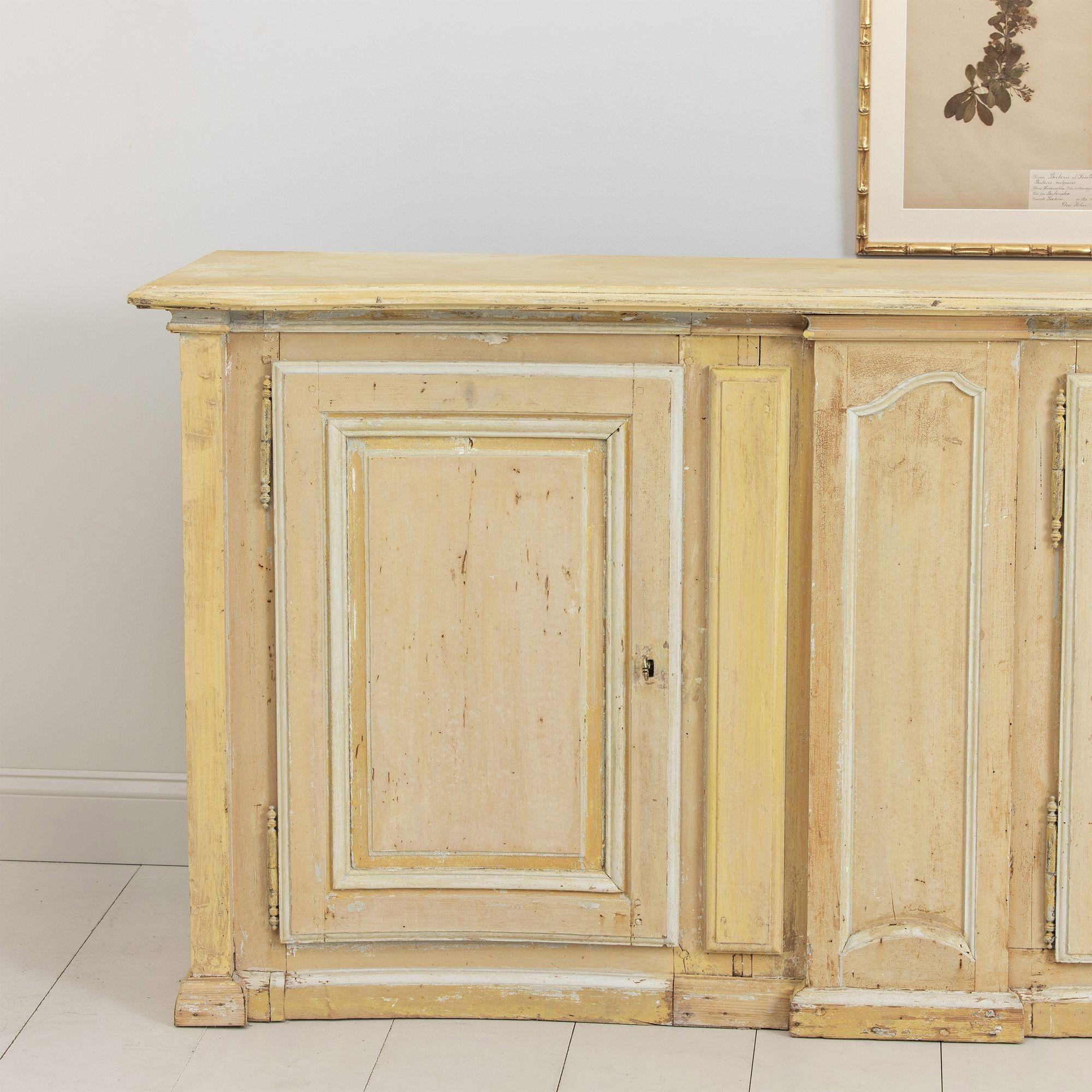 Hand-Carved 19th c. French Provençal Serpentine Front Enfilade in Original Yellow Paint For Sale