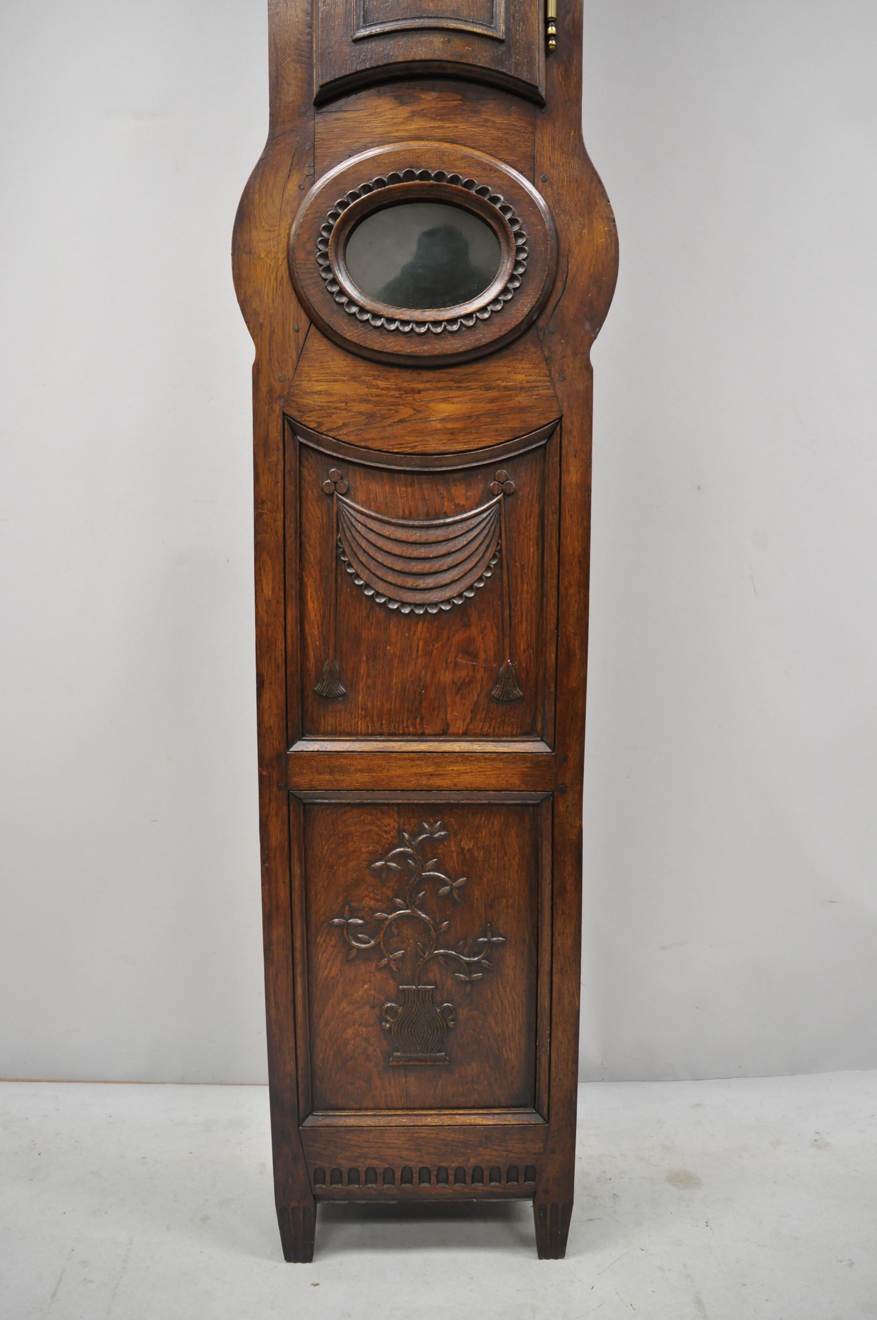 French Provincial Carved Fruitwood Walnut Grandfather Clock Tall Case 5