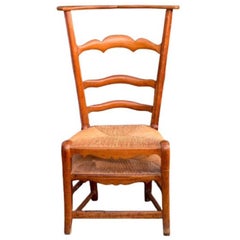 19th C. French Provincial Carved Cherry Prie-Dieu with Woven Rush Seat