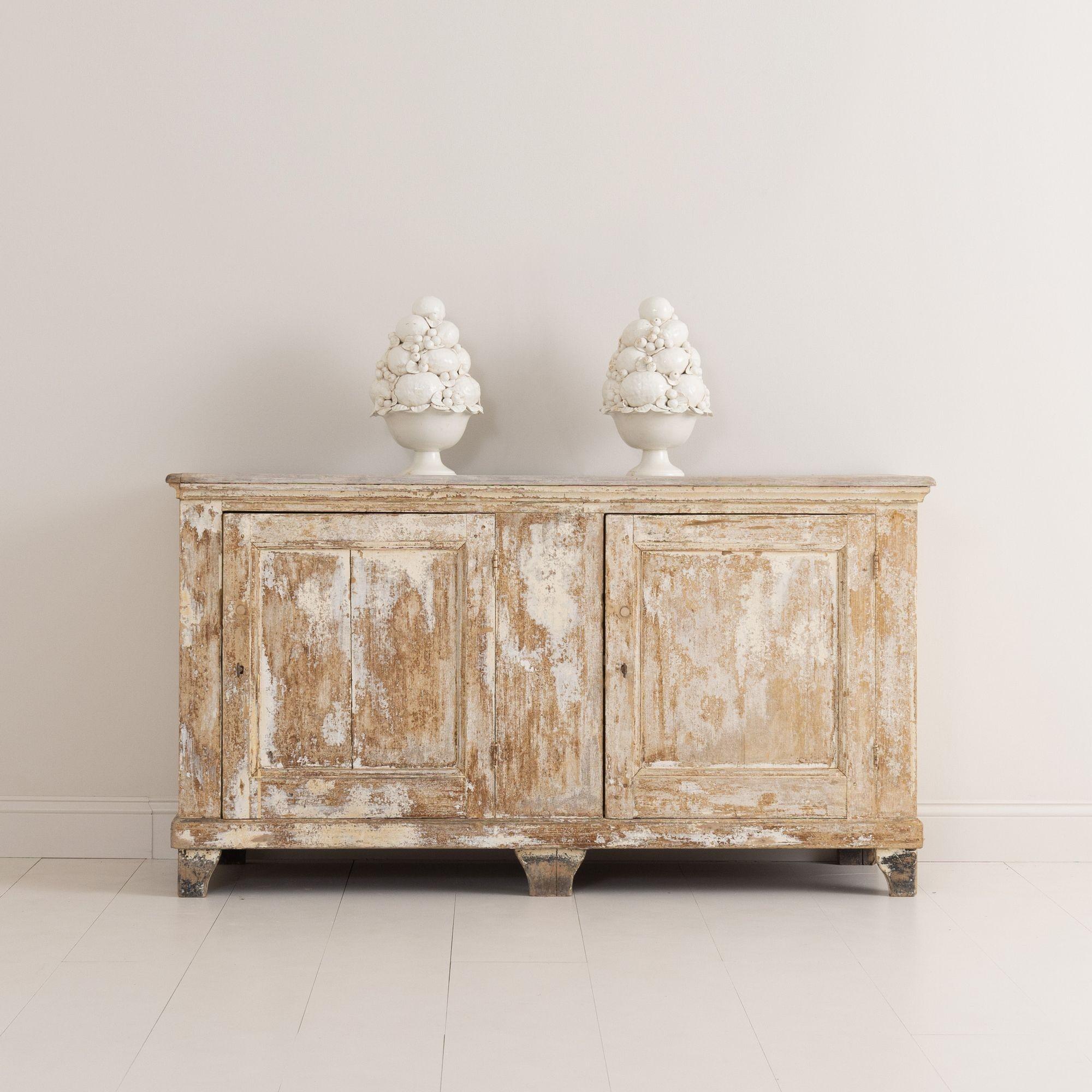 Hand-Carved 19th C. French Provincial Chic Enfilade in Original Paint