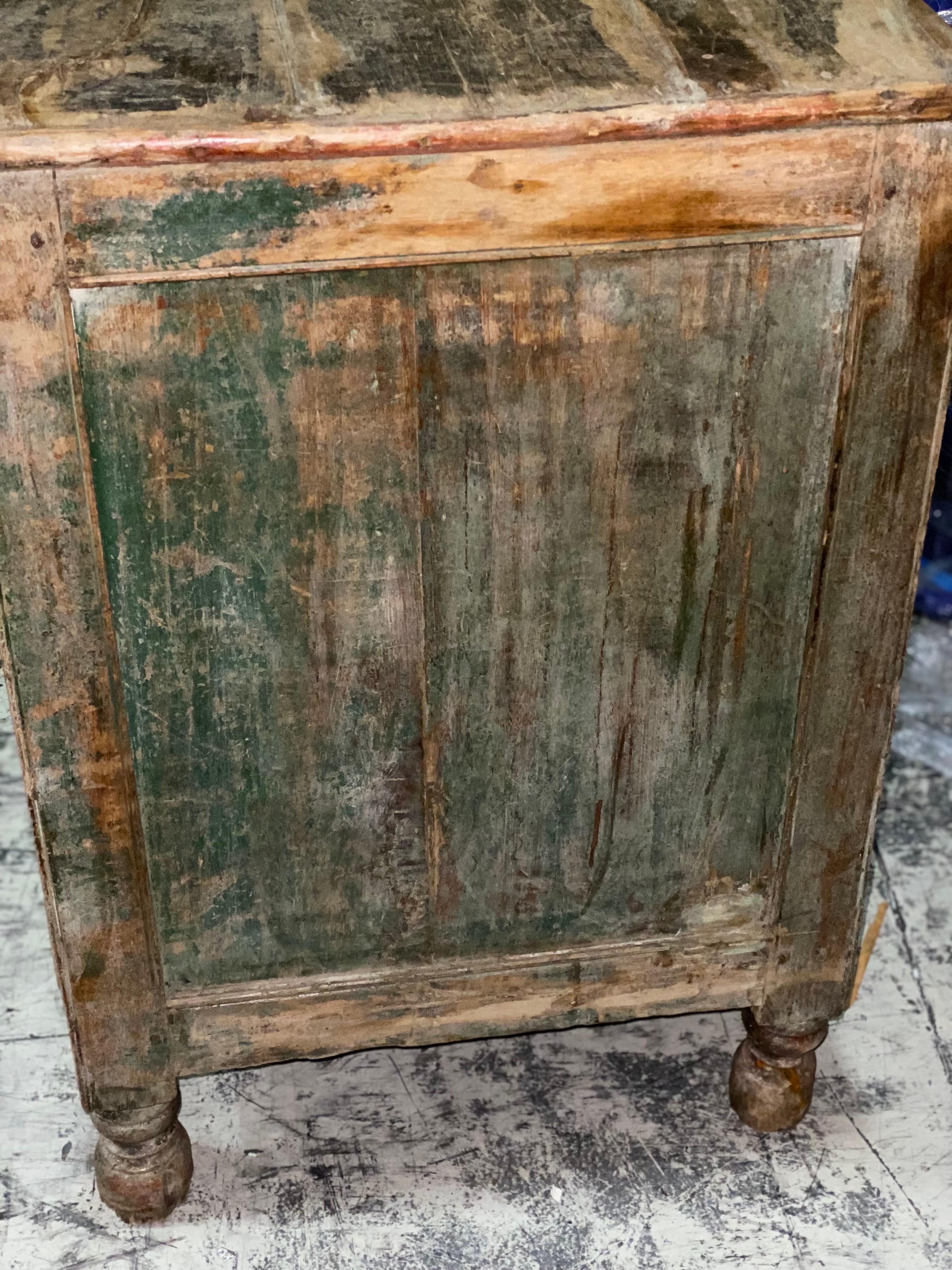 19th Century 19th C French Provincial Green Painted Carved Cabinet