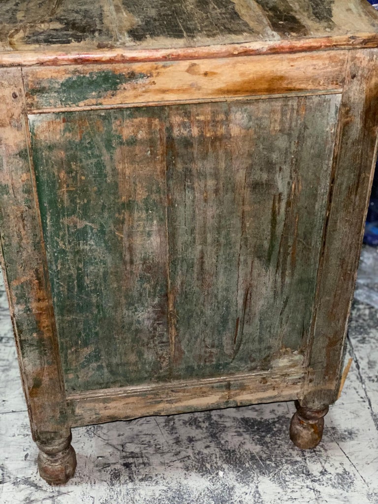 19th Century 19th C French Provincial Green Painted Carved Cabinet For Sale