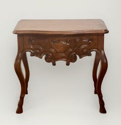19th C. French Provincial Louis XV Style Carved Walnut Side Table with Drawer