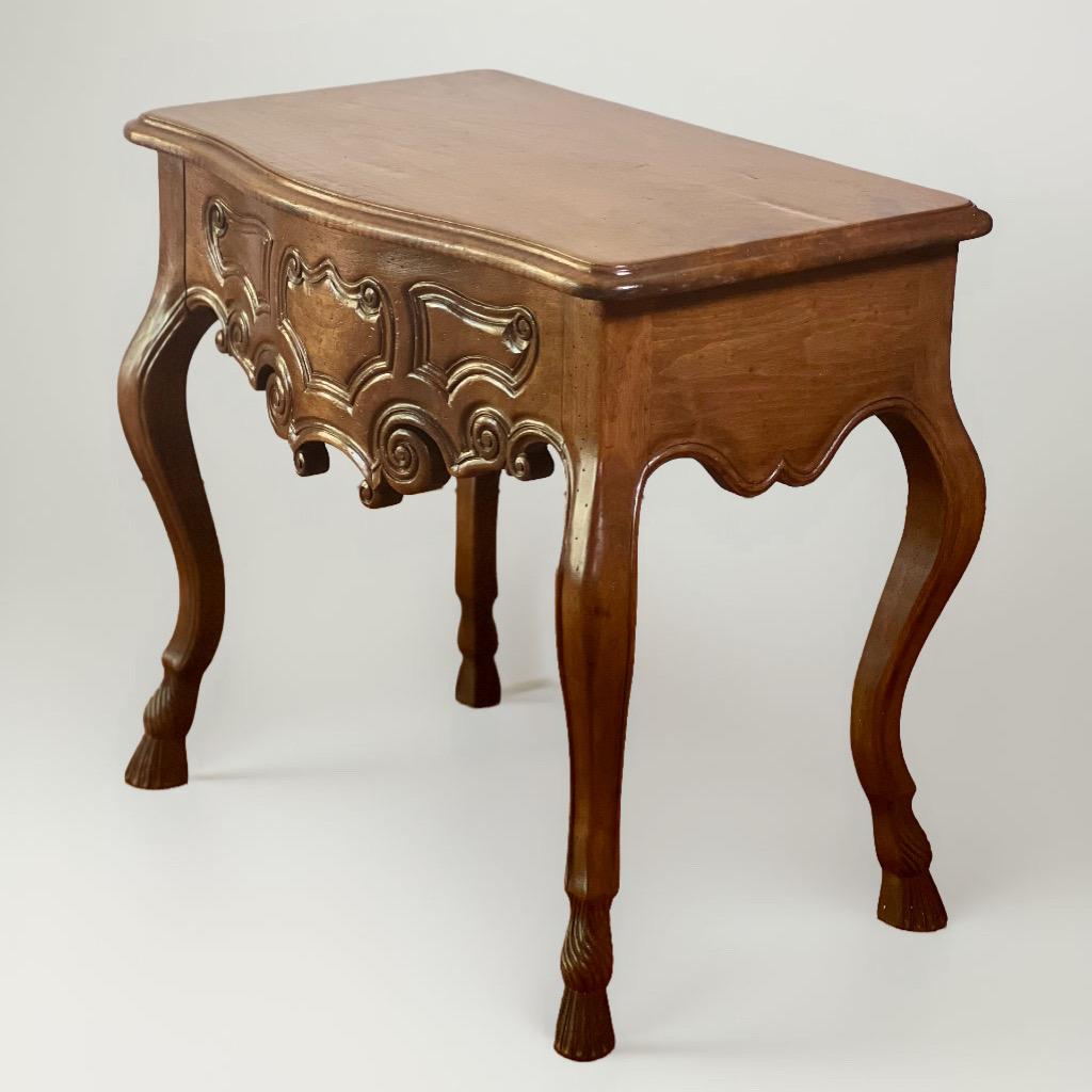 19th Century 19th C. French Provincial Louis XV Style Carved Walnut Side Table with Drawer For Sale