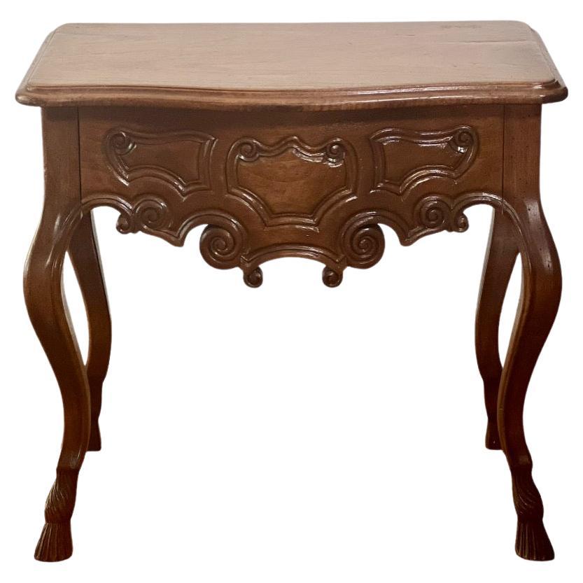 19th C. French Provincial Louis XV Style Carved Walnut Side Table with Drawer For Sale