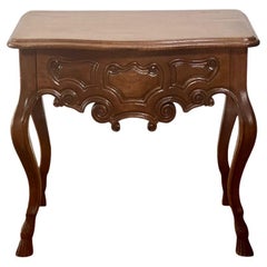 19th C. French Provincial Louis XV Style Carved Walnut Side Table with Drawer