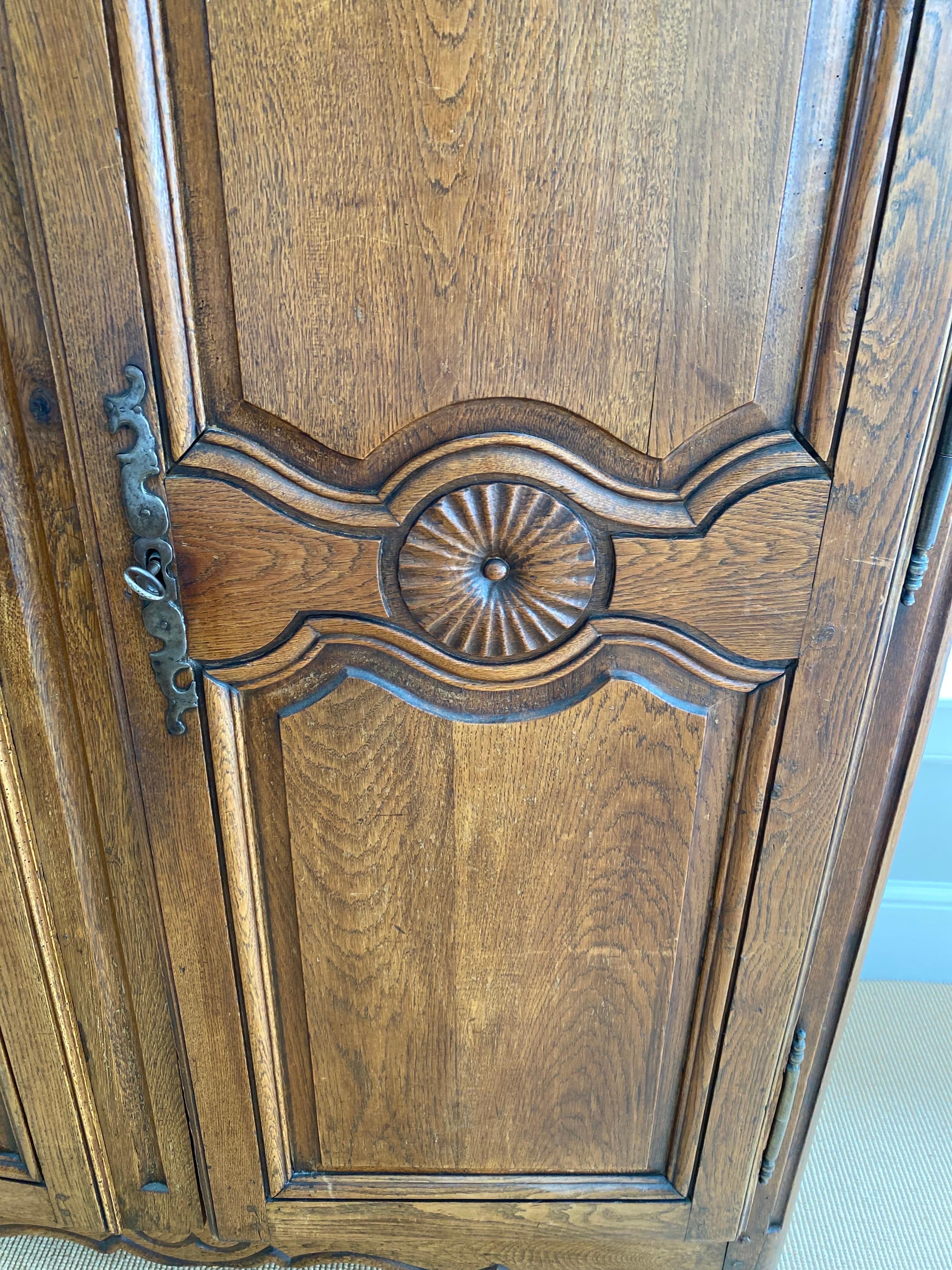 19th C. French Provincial Oak Armoire For Sale 8
