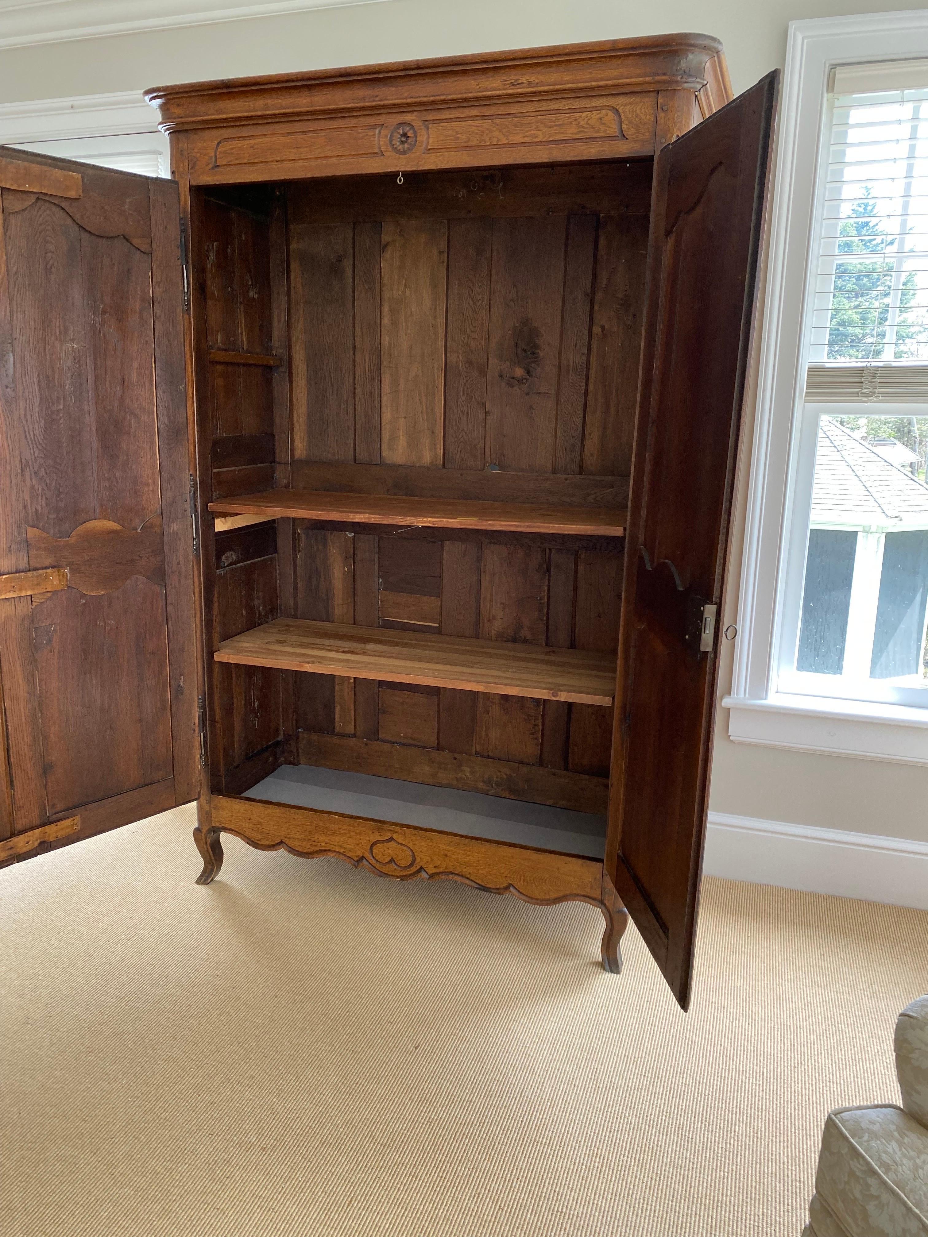 19th C. French Provincial Oak Armoire For Sale 14