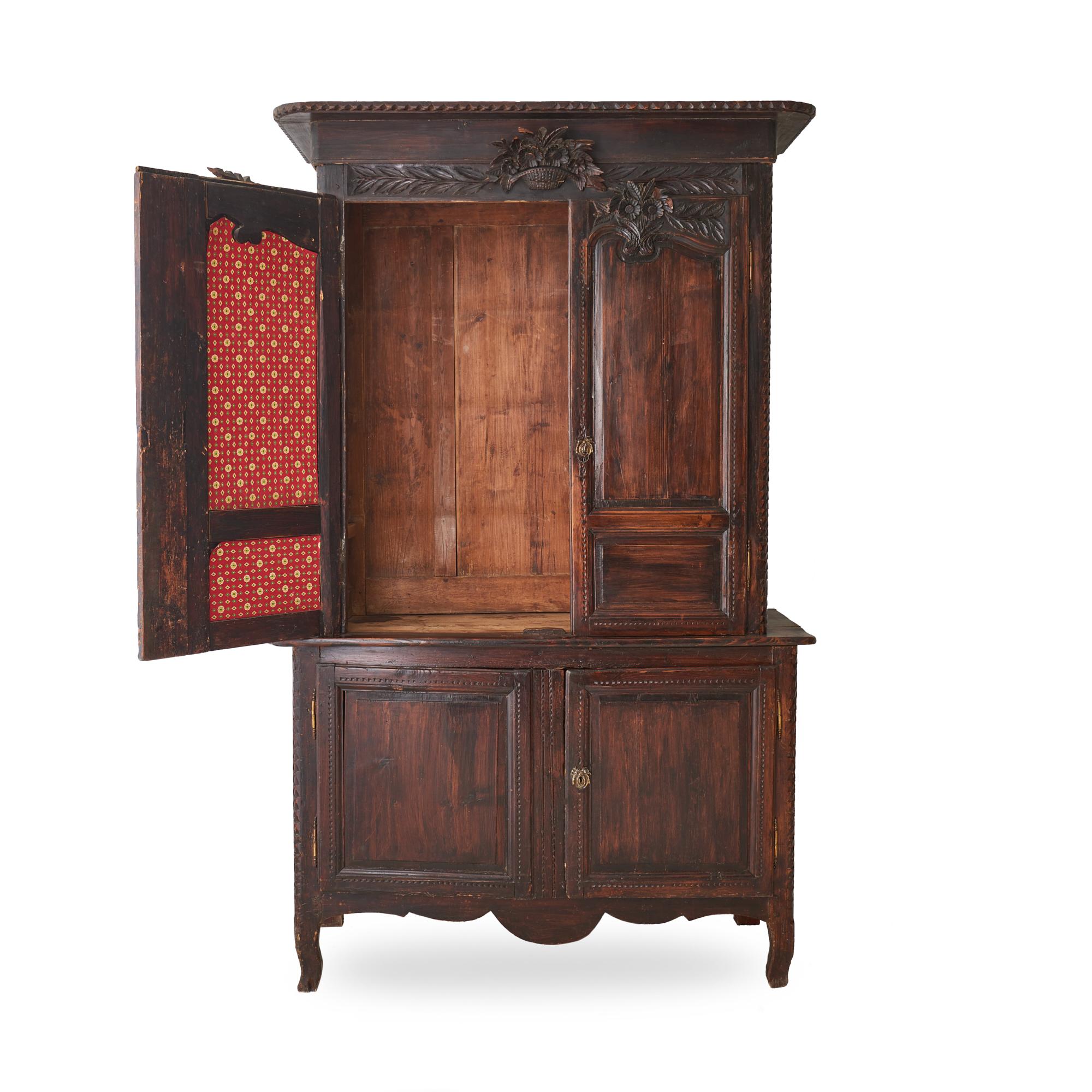 19th Century French Provincial Oak Deux Corps Cabinet In Fair Condition In Chicago, IL