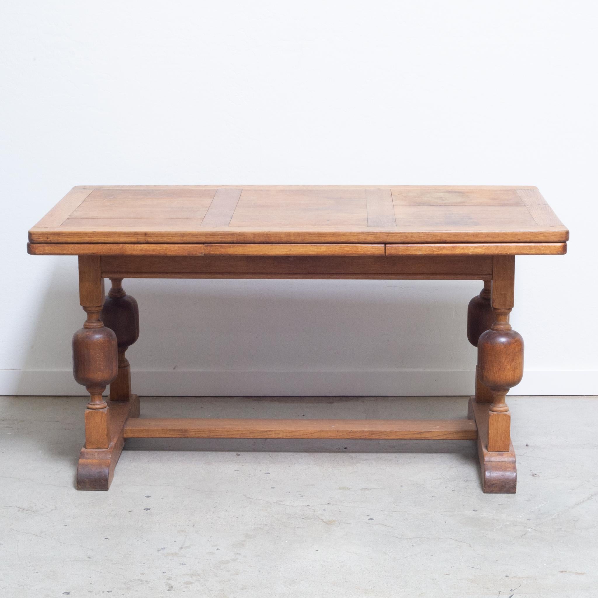 Rustic 19th C. French Provincial Oak Draw-Leaf Dining Table c.1850-1890