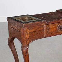 19th C. French Provincial Oak, Marble & Zinc Jardinière Table, Iris Apfel Coll.