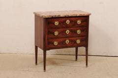 19th C French Raised Commode with Scagliola Stone Top and Brass Accents