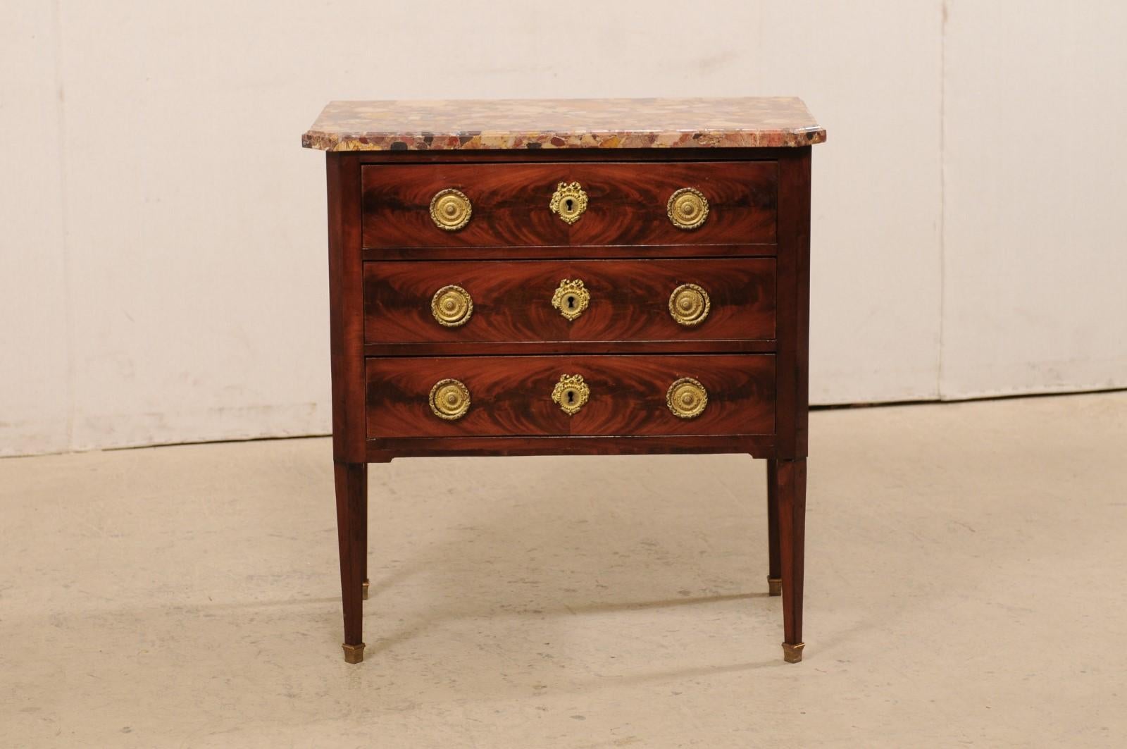 19th C French Raised Commode with Scagliola Stone Top and Brass Accents In Good Condition For Sale In Atlanta, GA