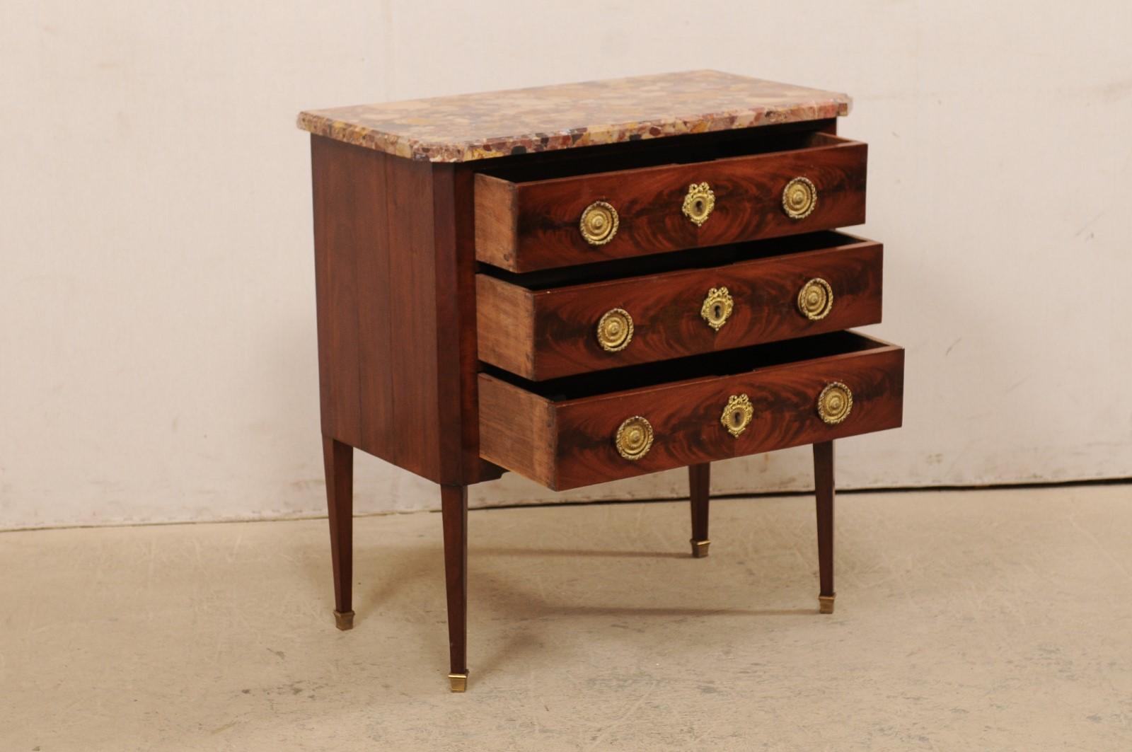 Abalone 19th C French Raised Commode with Scagliola Stone Top and Brass Accents For Sale