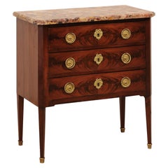 19th C French Raised Commode with Scagliola Stone Top and Brass Accents