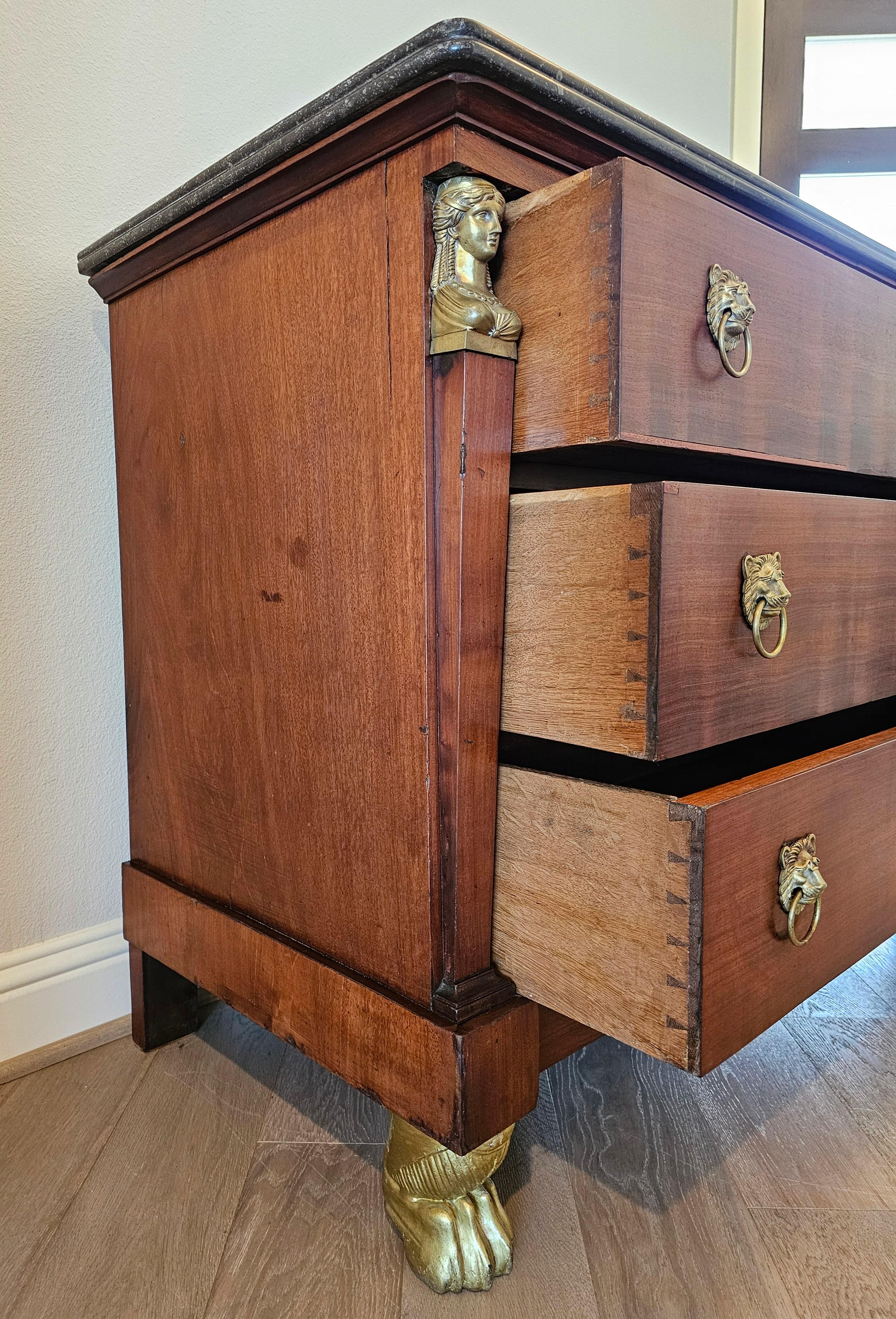 19th C. French Restoration Period Empire Style Mahogany Chest Of Drawers Commode For Sale 9