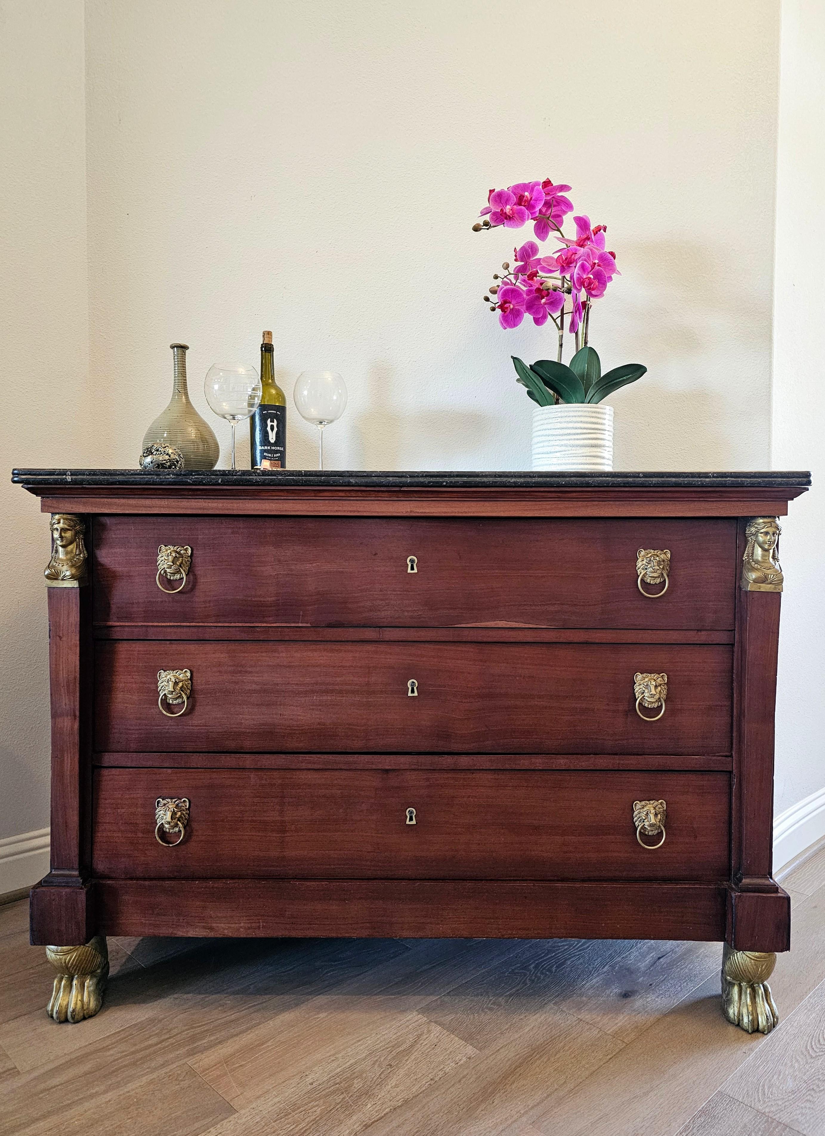 19th C. French Restoration Period Empire Style Mahogany Chest Of Drawers Commode For Sale 12