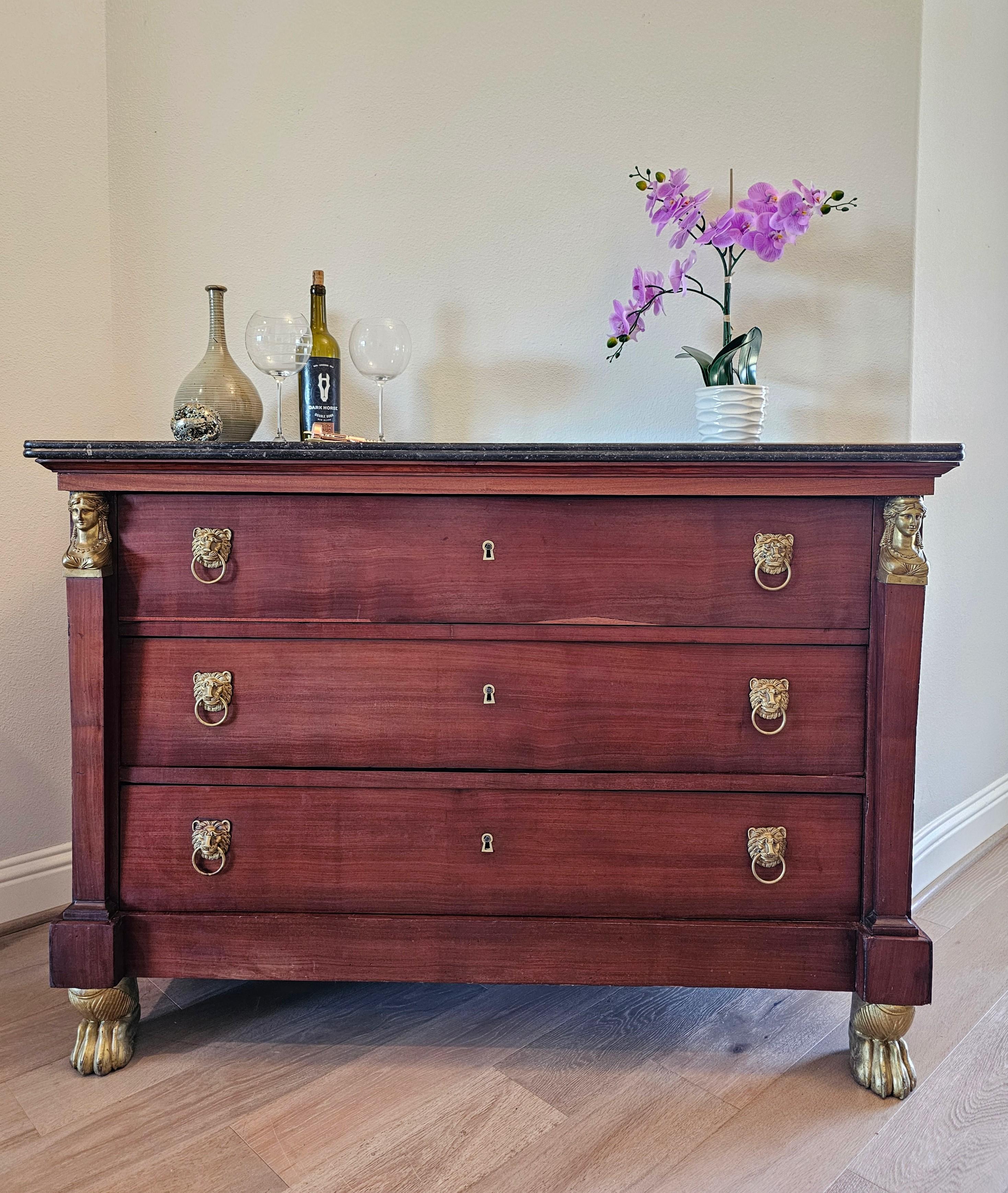 Restauration 19th C. French Restoration Period Empire Style Mahogany Chest Of Drawers Commode For Sale