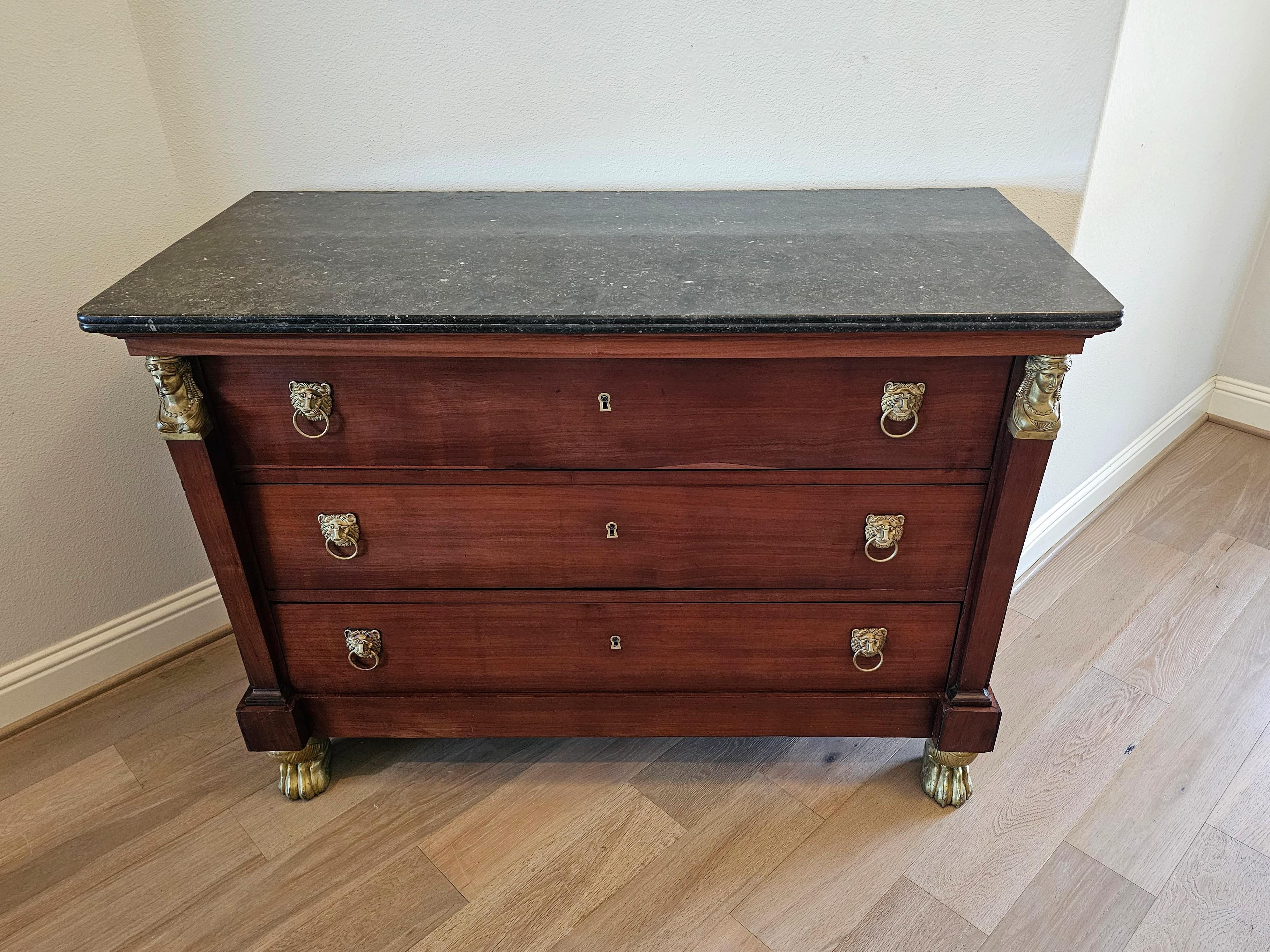 19th Century 19th C. French Restoration Period Empire Style Mahogany Chest Of Drawers Commode For Sale