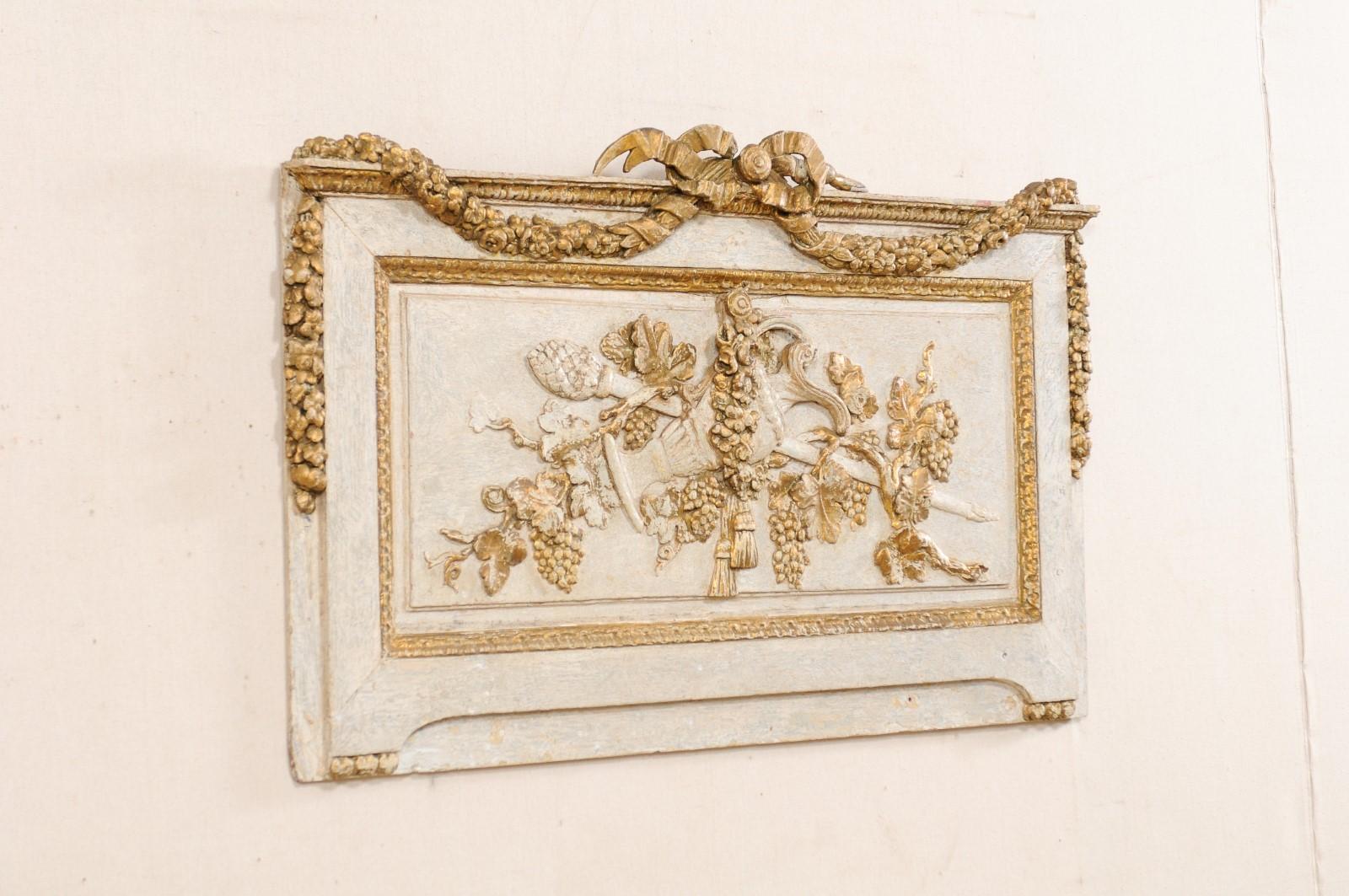 French Ribbon, Floral and Grapevine Carved Rectangular-Shaped Wall Plaque 3