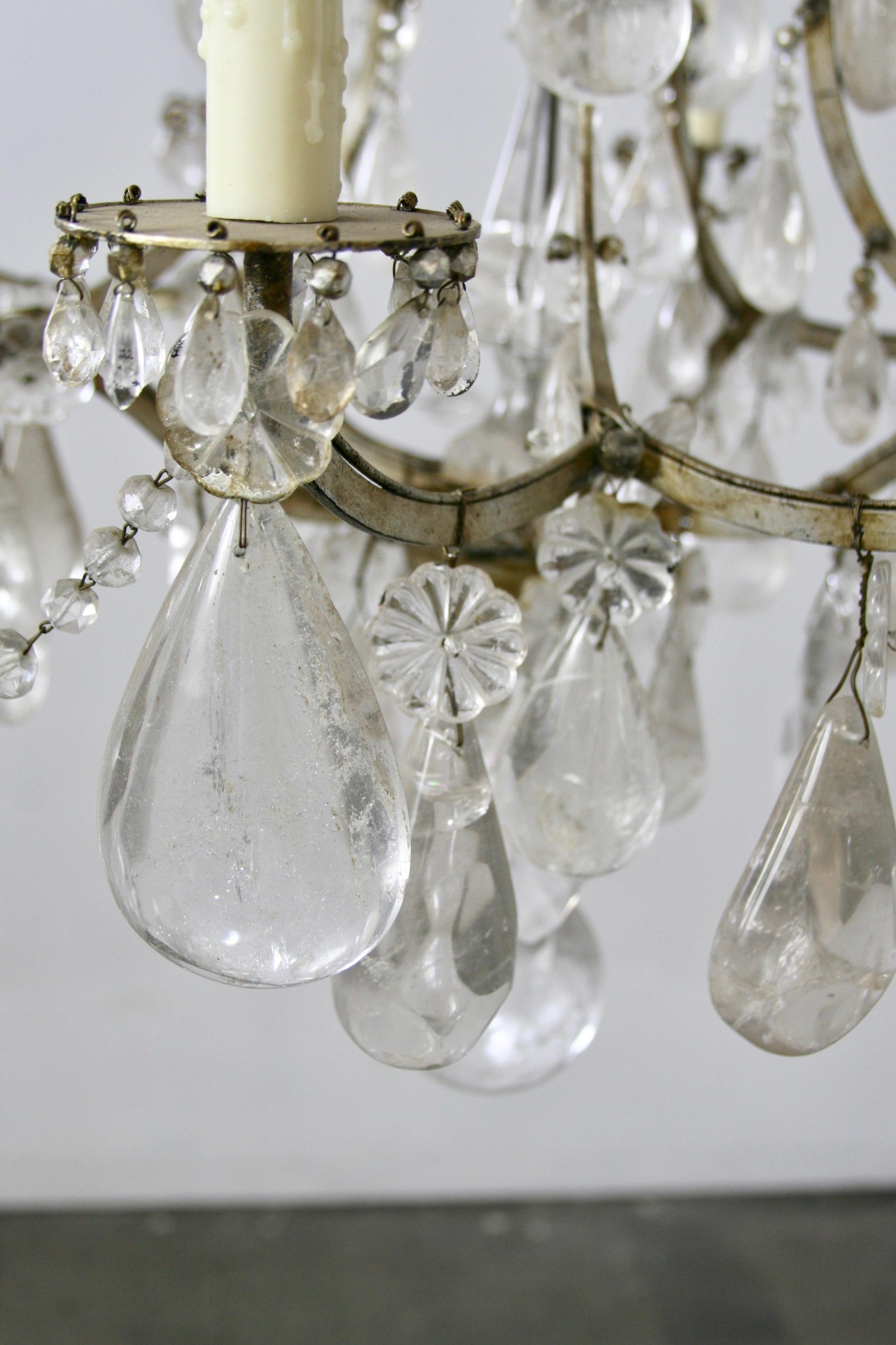 19th Century French Rock Crystal Chandelier,  gilded Cage, surface wired For Sale 3