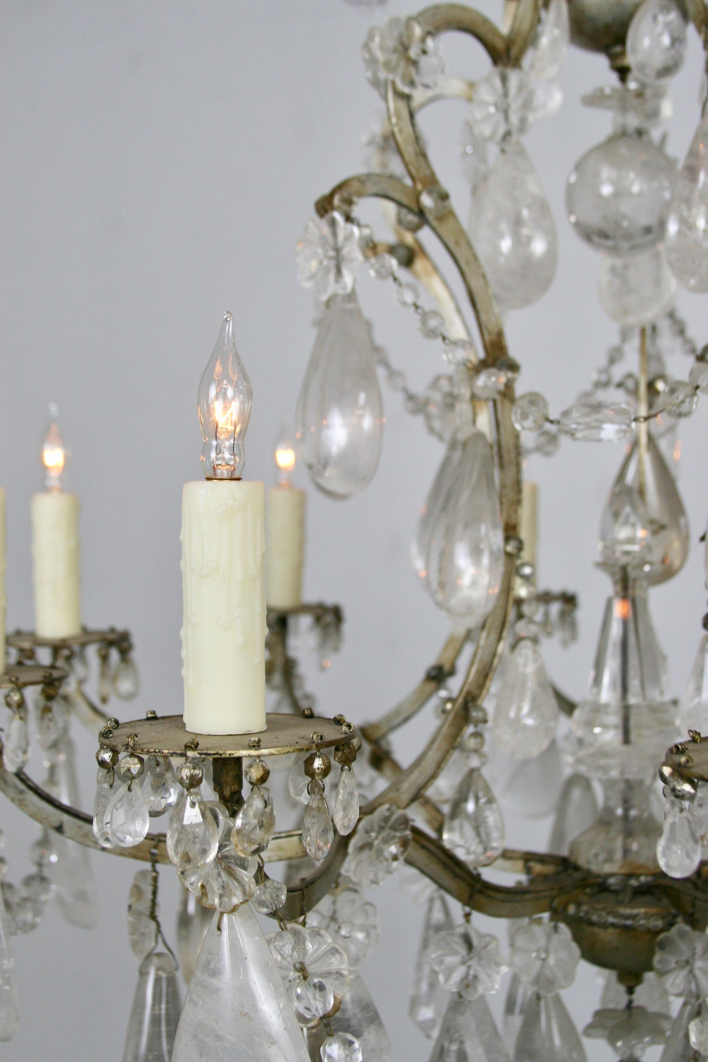19th Century French Rock Crystal Chandelier,  gilded Cage, surface wired For Sale 5