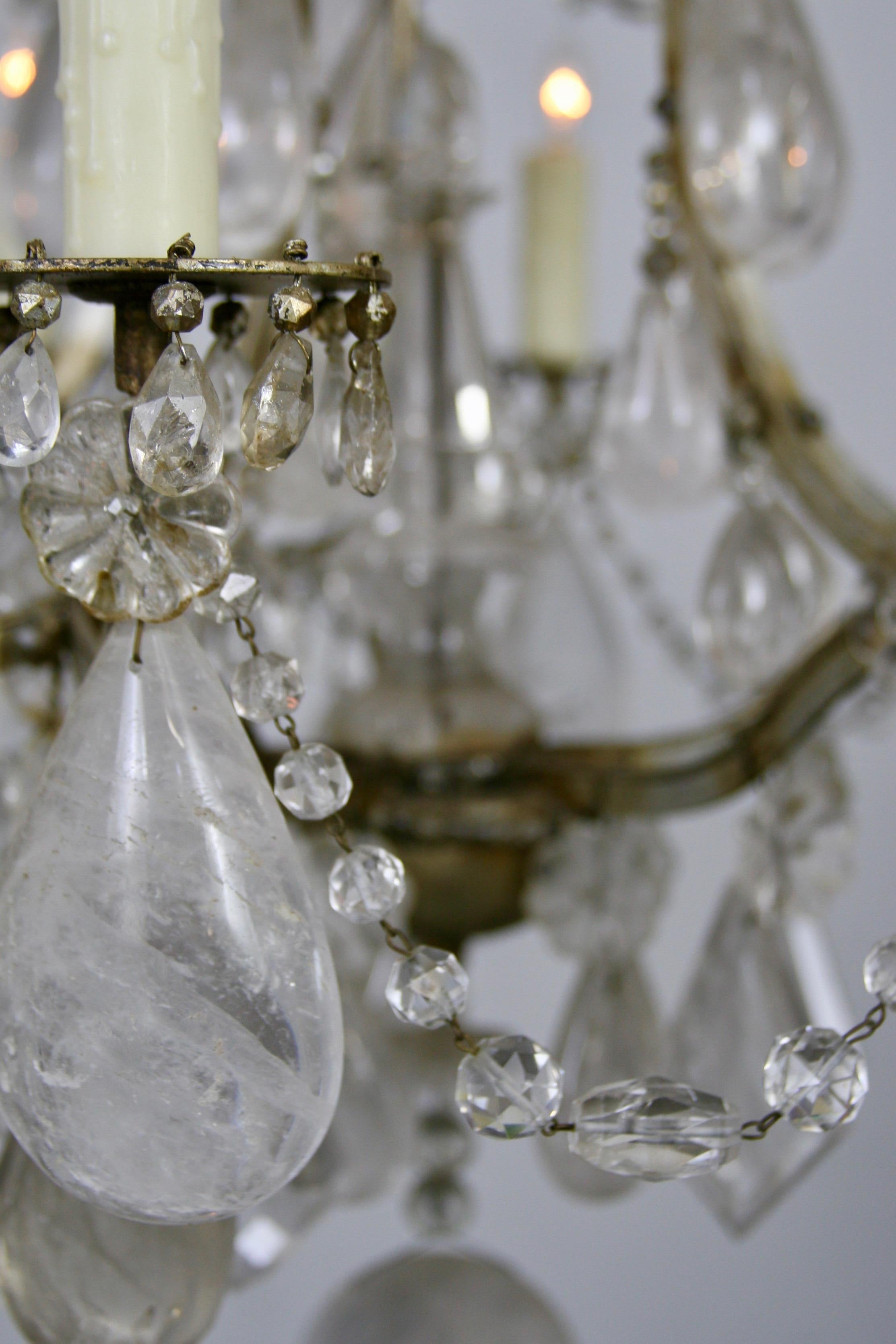 19th Century French Rock Crystal Chandelier,  gilded Cage, surface wired For Sale 6