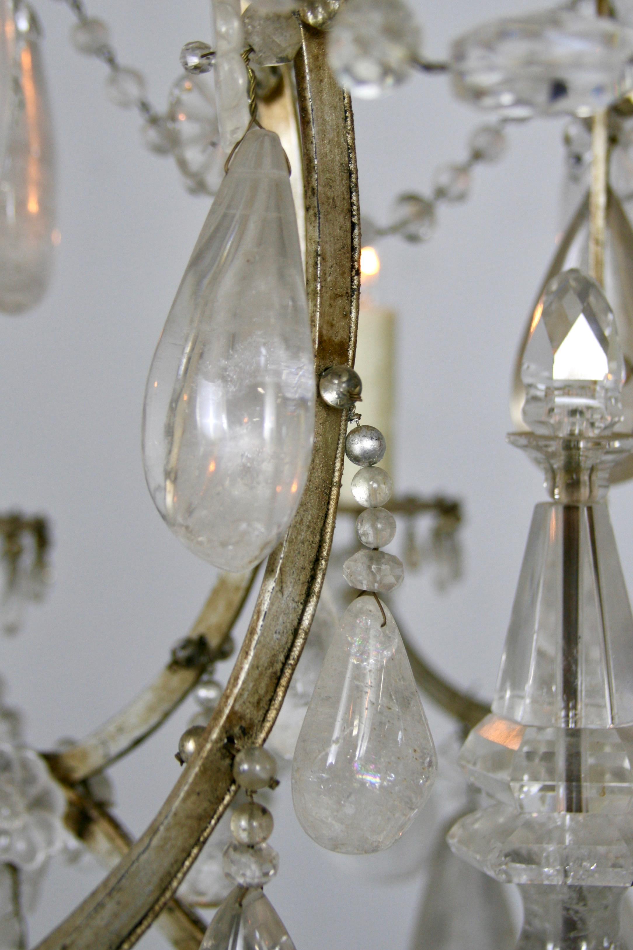 19th Century French Rock Crystal Chandelier,  gilded Cage, surface wired For Sale 7