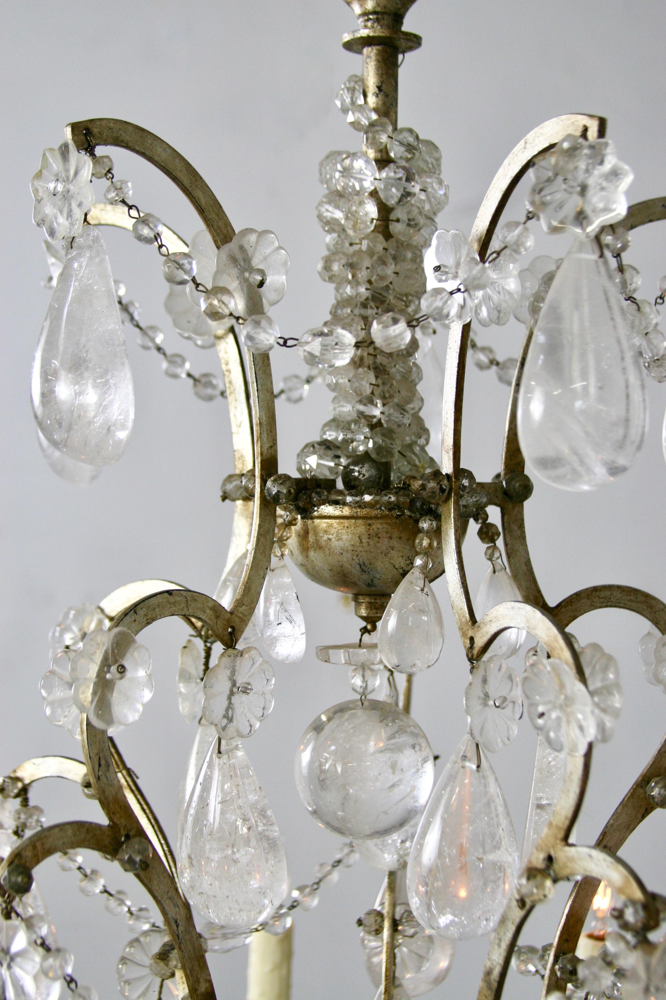 19th Century French Rock Crystal Chandelier,  gilded Cage, surface wired For Sale 10
