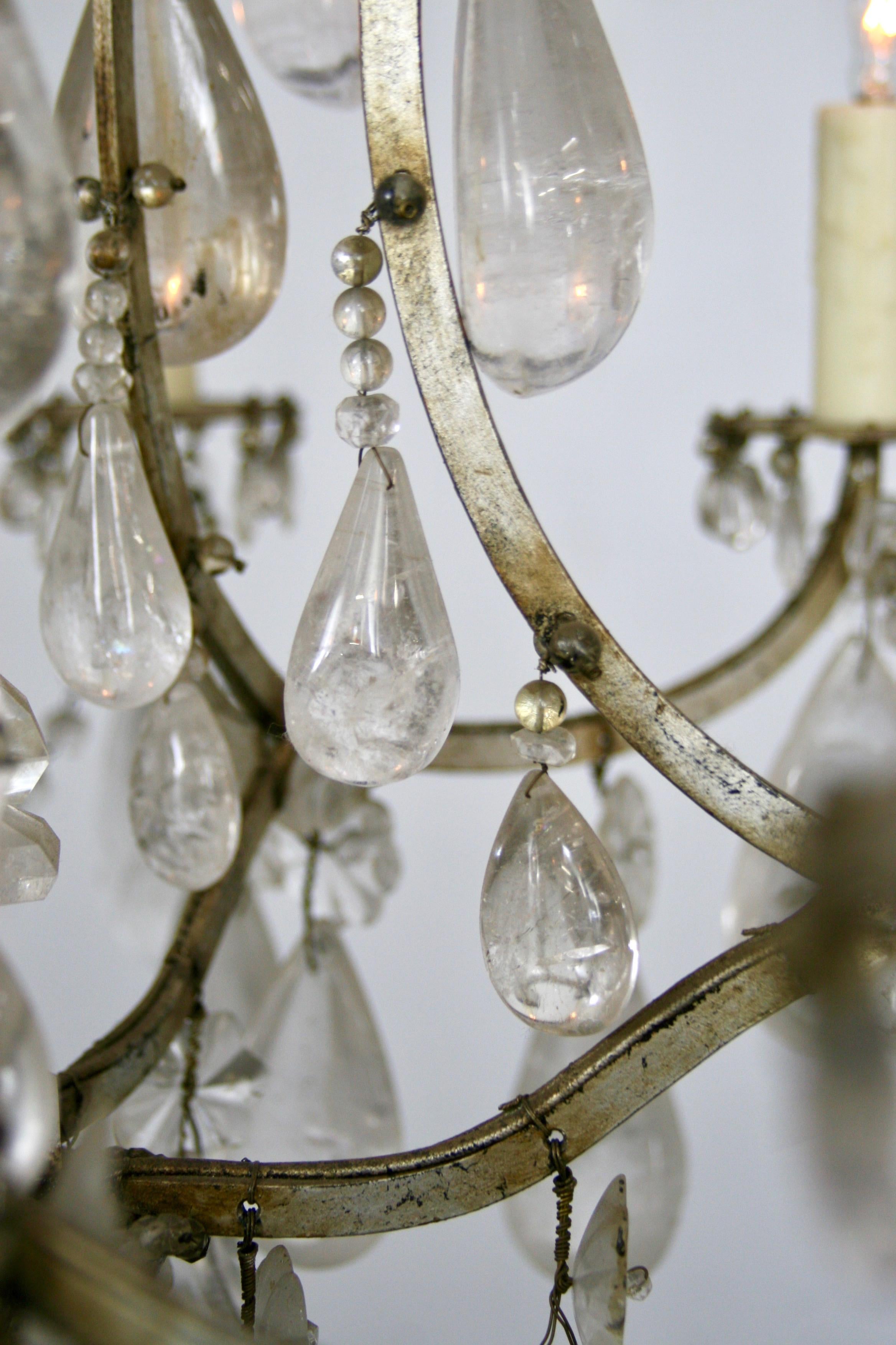 19th Century French Rock Crystal Chandelier,  gilded Cage, surface wired For Sale 12
